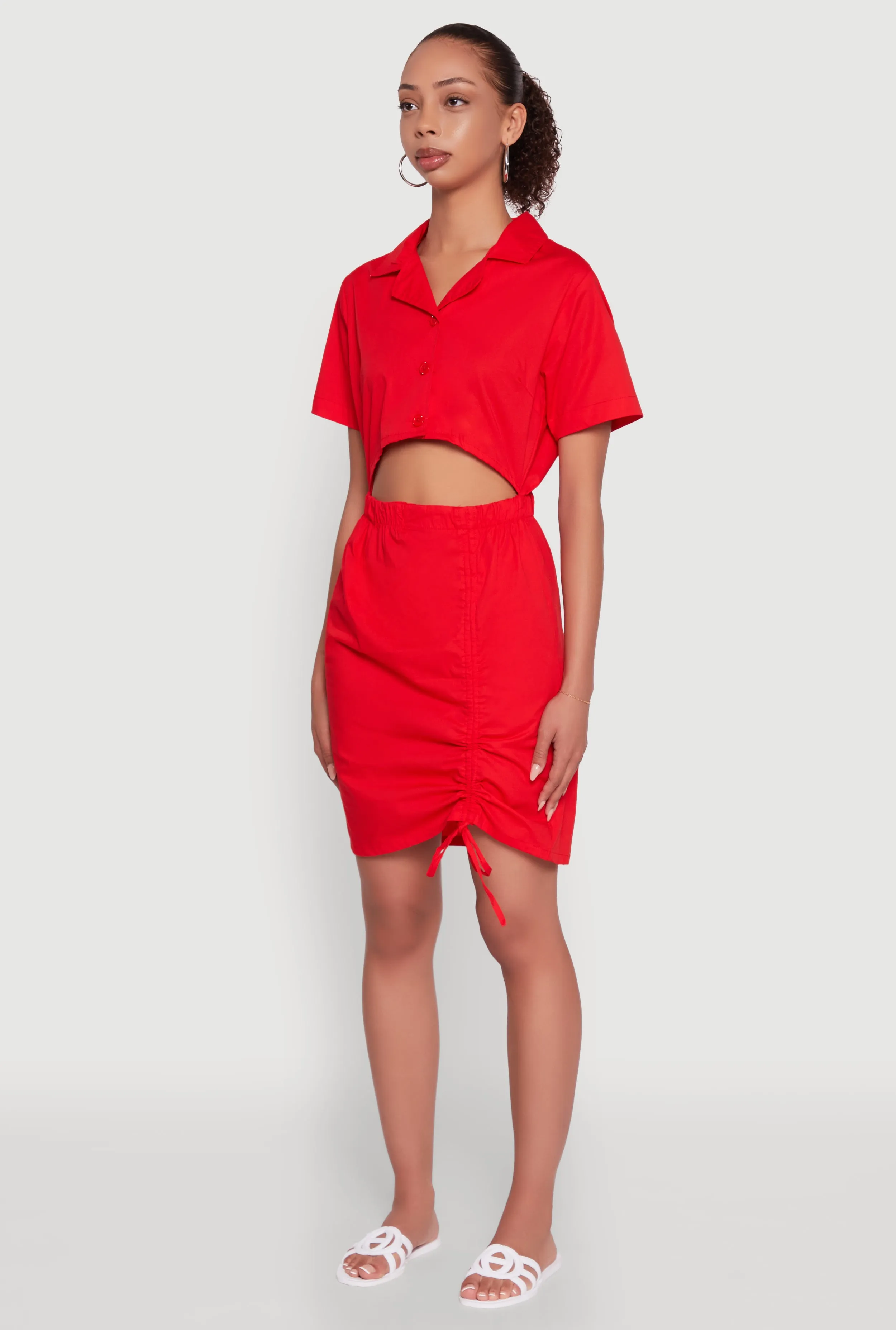 Lace Up Back Button Front Cut Out Mini Dress sold by Rainbow product image thumbnail 3