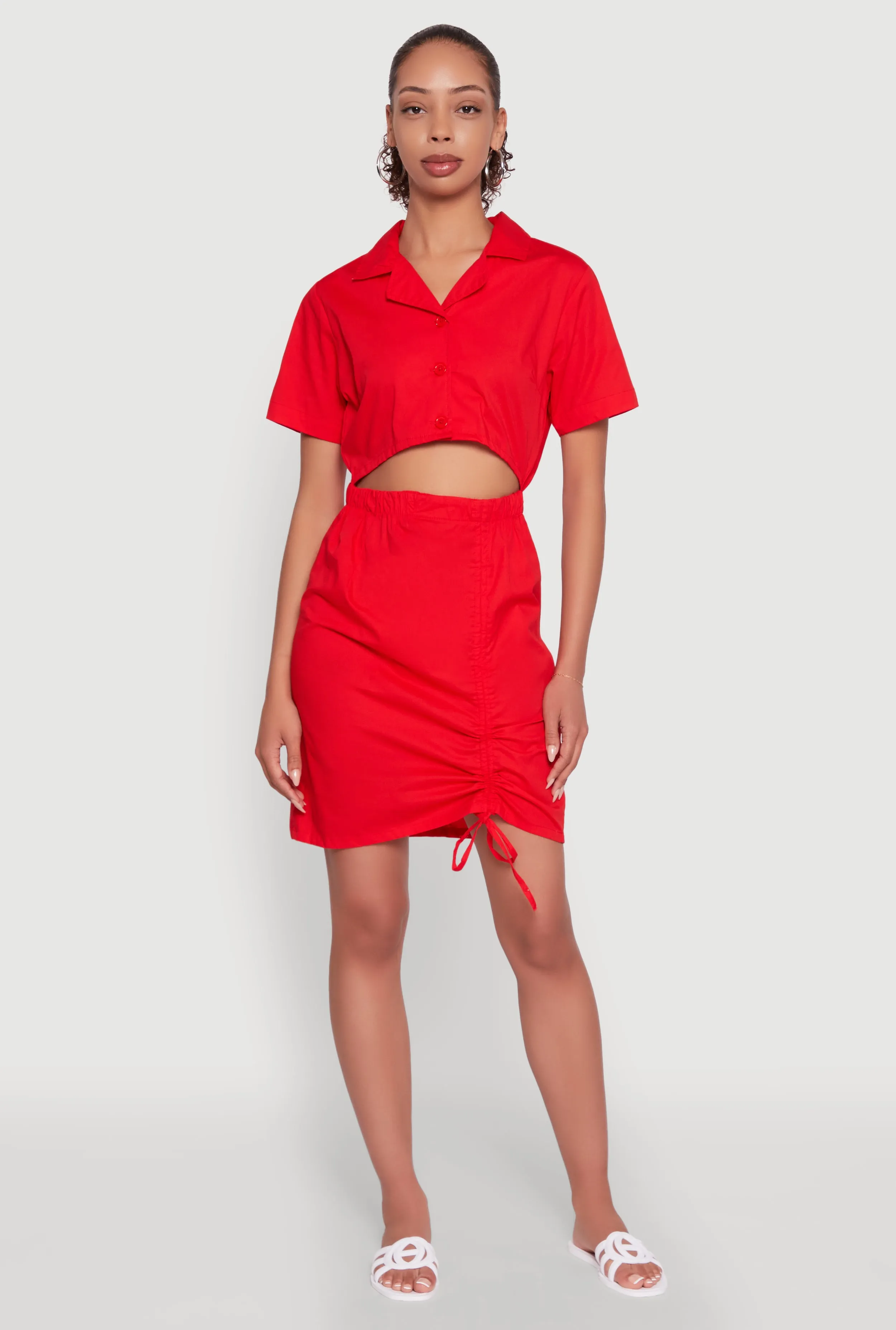 Lace Up Back Button Front Cut Out Mini Dress sold by Rainbow