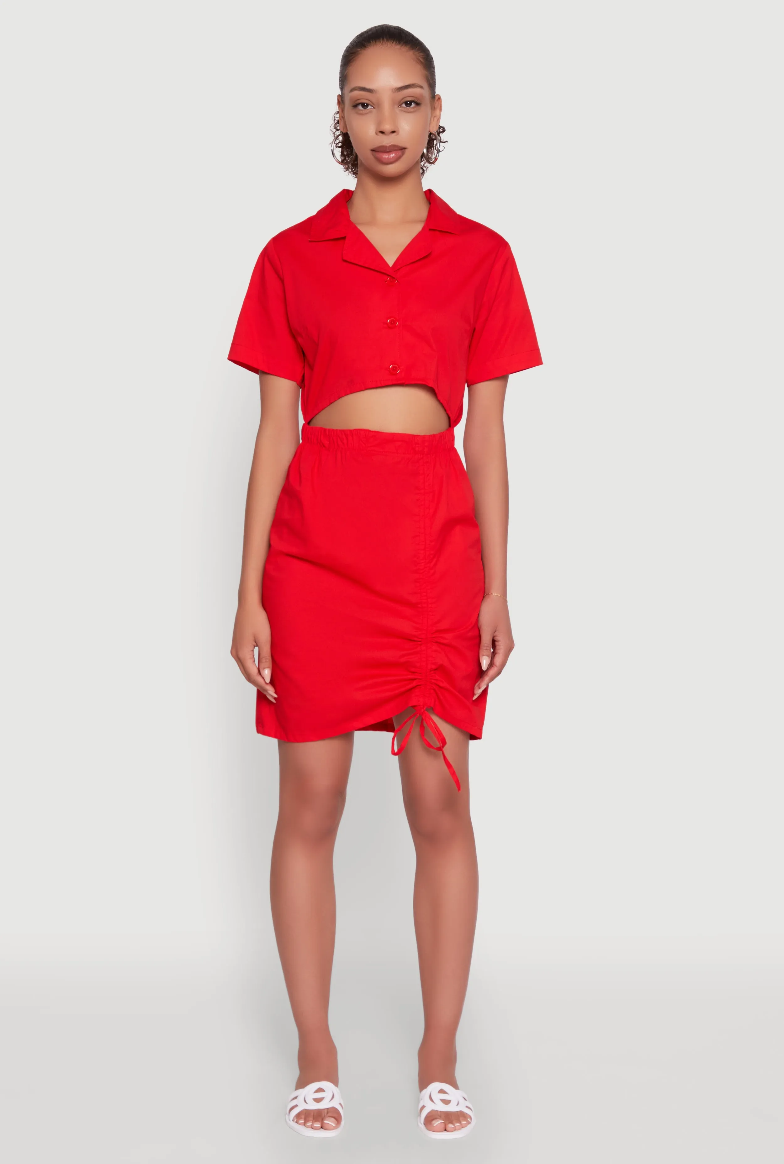 Lace Up Back Button Front Cut Out Mini Dress sold by Rainbow product image thumbnail 2