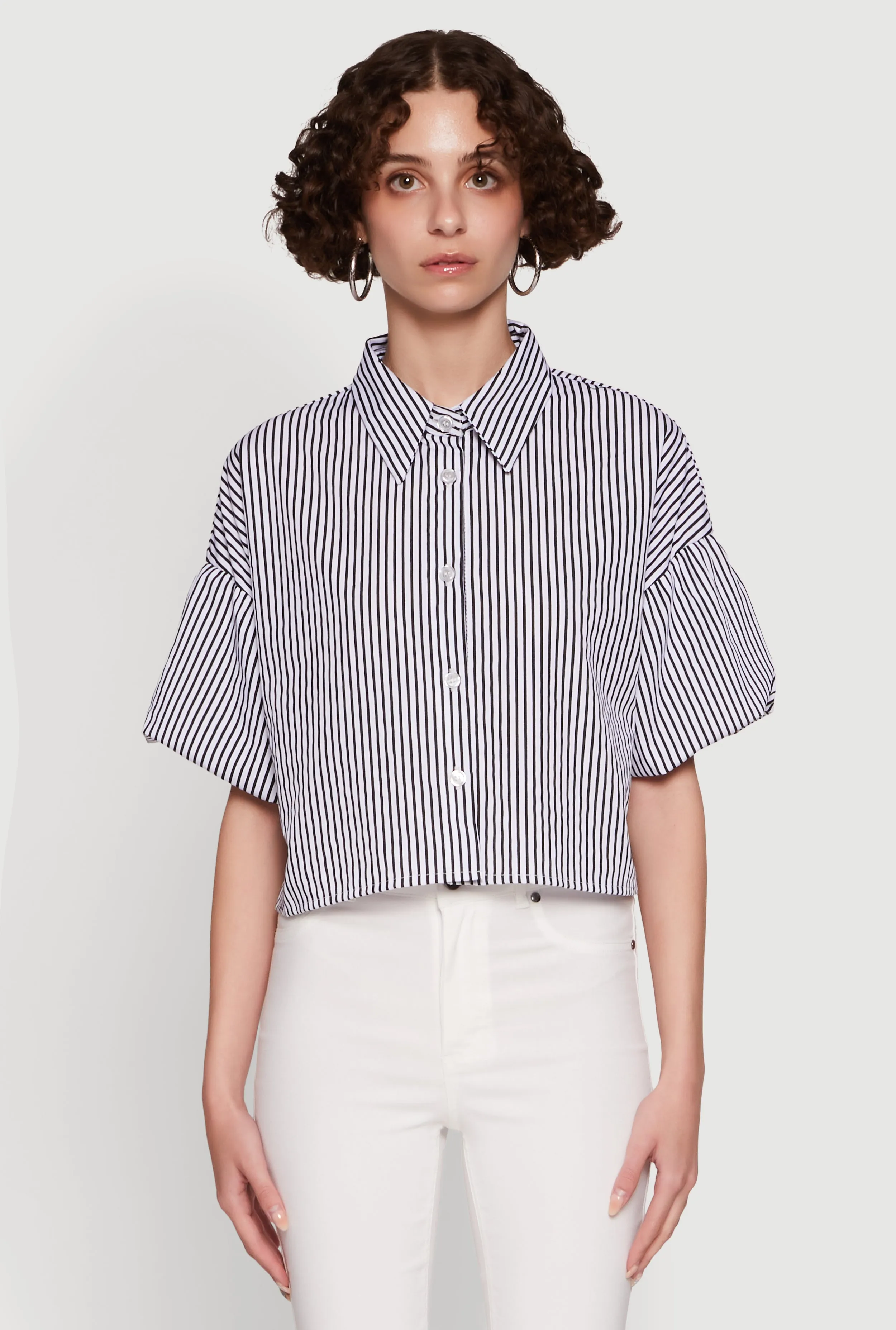 Chic Bubble Sleeve Button Front Cropped Shirt sold by Rainbow product image thumbnail 2