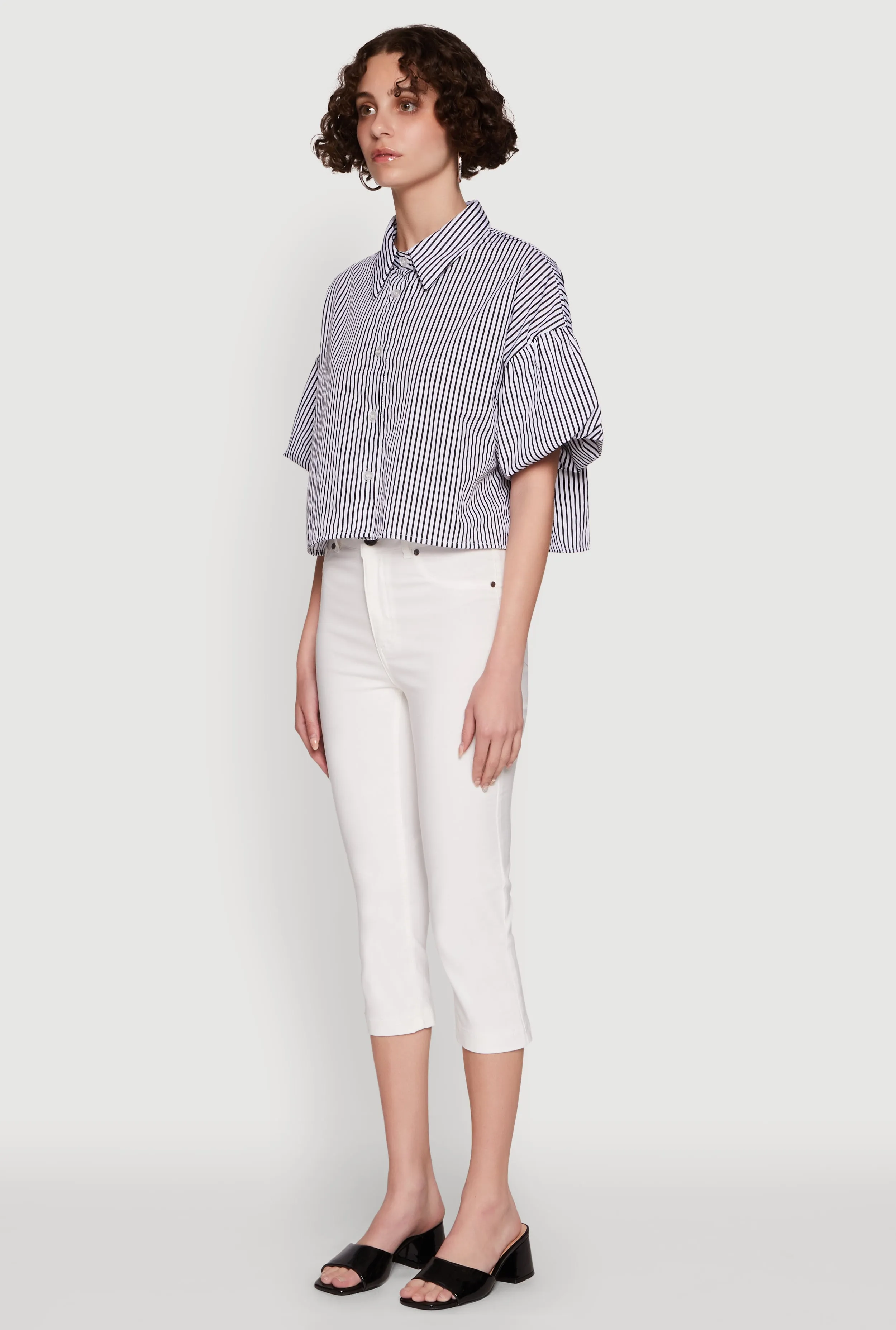 Chic Bubble Sleeve Button Front Cropped Shirt sold by Rainbow product image thumbnail 5