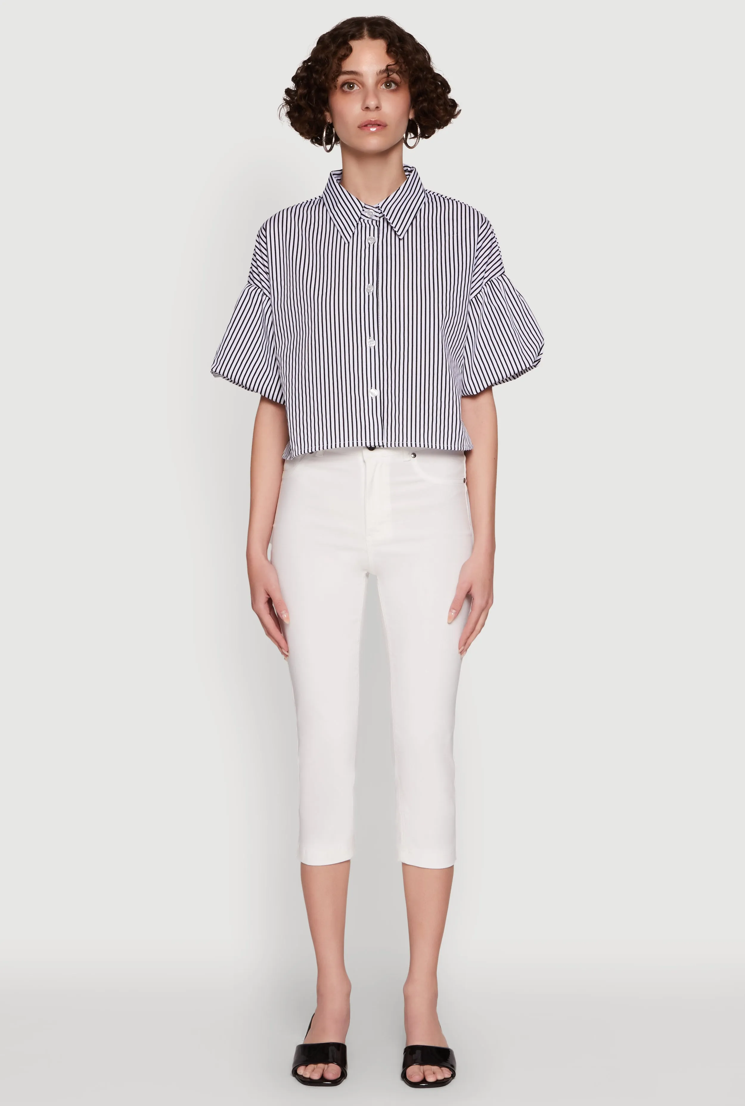 Chic Bubble Sleeve Button Front Cropped Shirt sold by Rainbow product image thumbnail 3