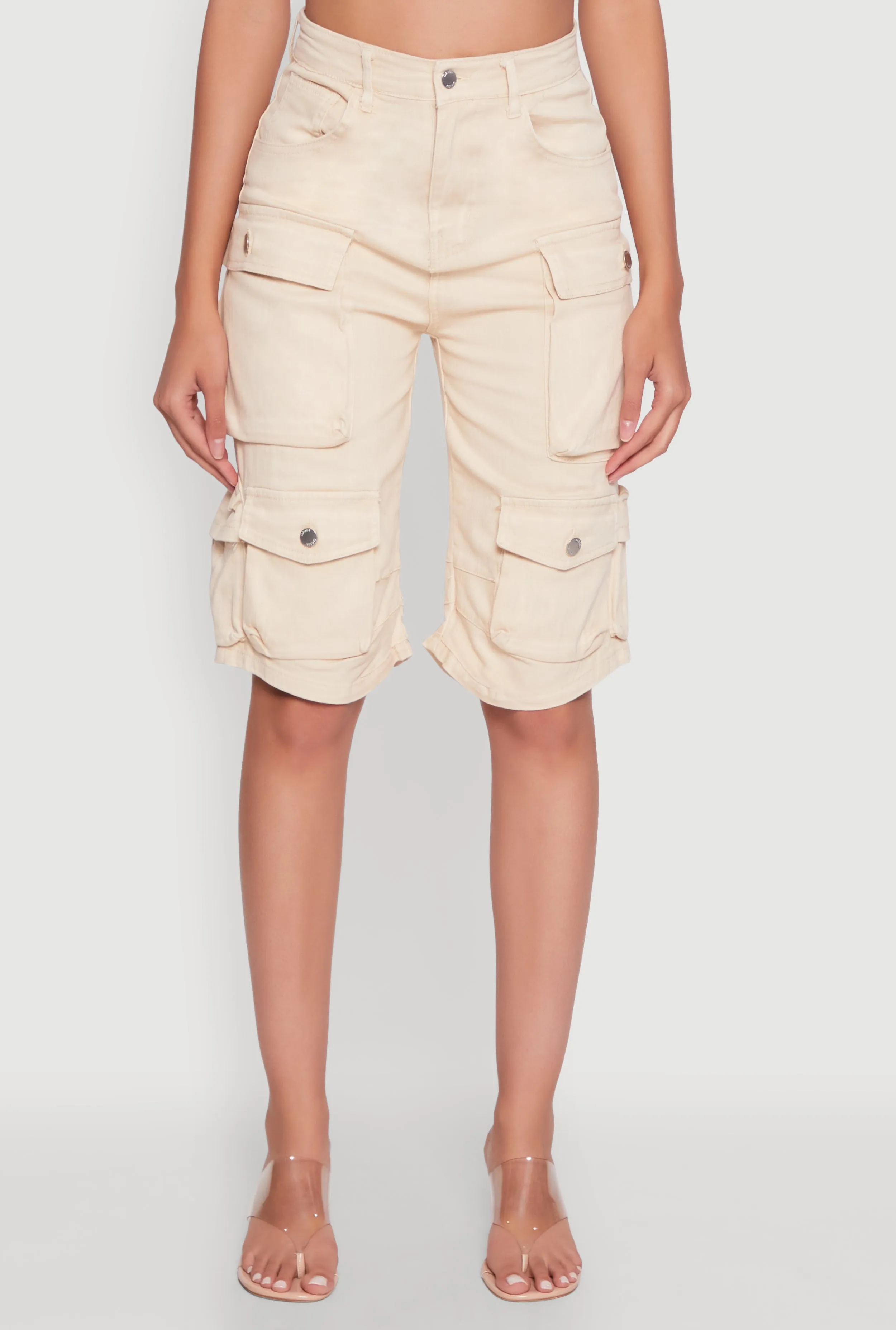 Daisy Trendy Mineral Wash High Waisted Denim Cargo Shorts sold by Rainbow product image thumbnail 5