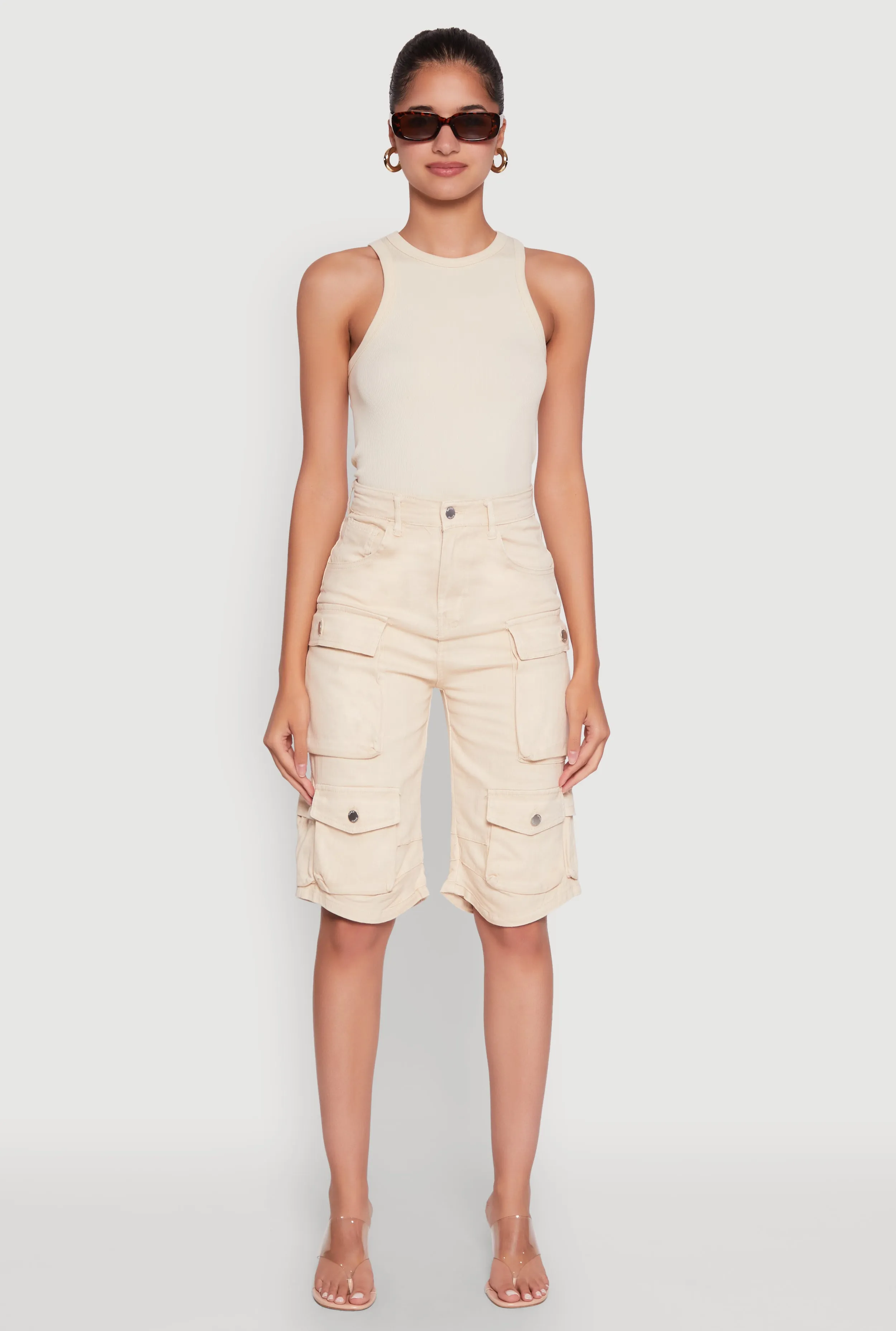 Daisy Trendy Mineral Wash High Waisted Denim Cargo Shorts sold by Rainbow product image thumbnail 2