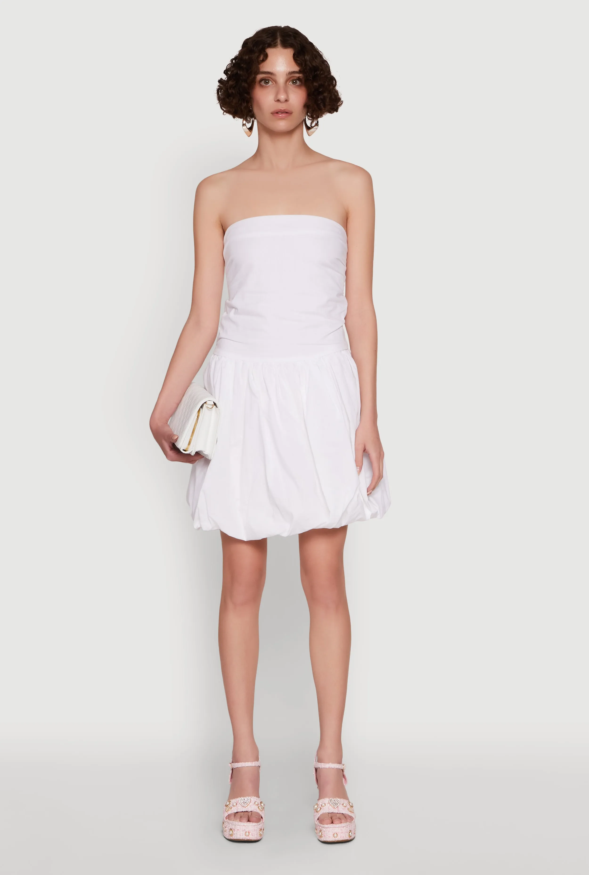 Chic Strapless Poplin Dress with Bubble Hem and Tie Back sold by Rainbow
