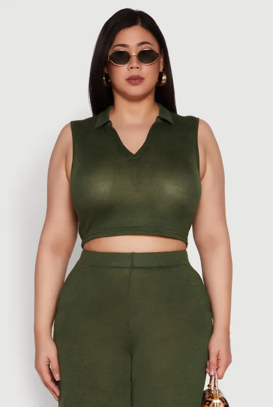 Plus Size Daisy Sleeveless Cropped Polo Top sold by Rainbow