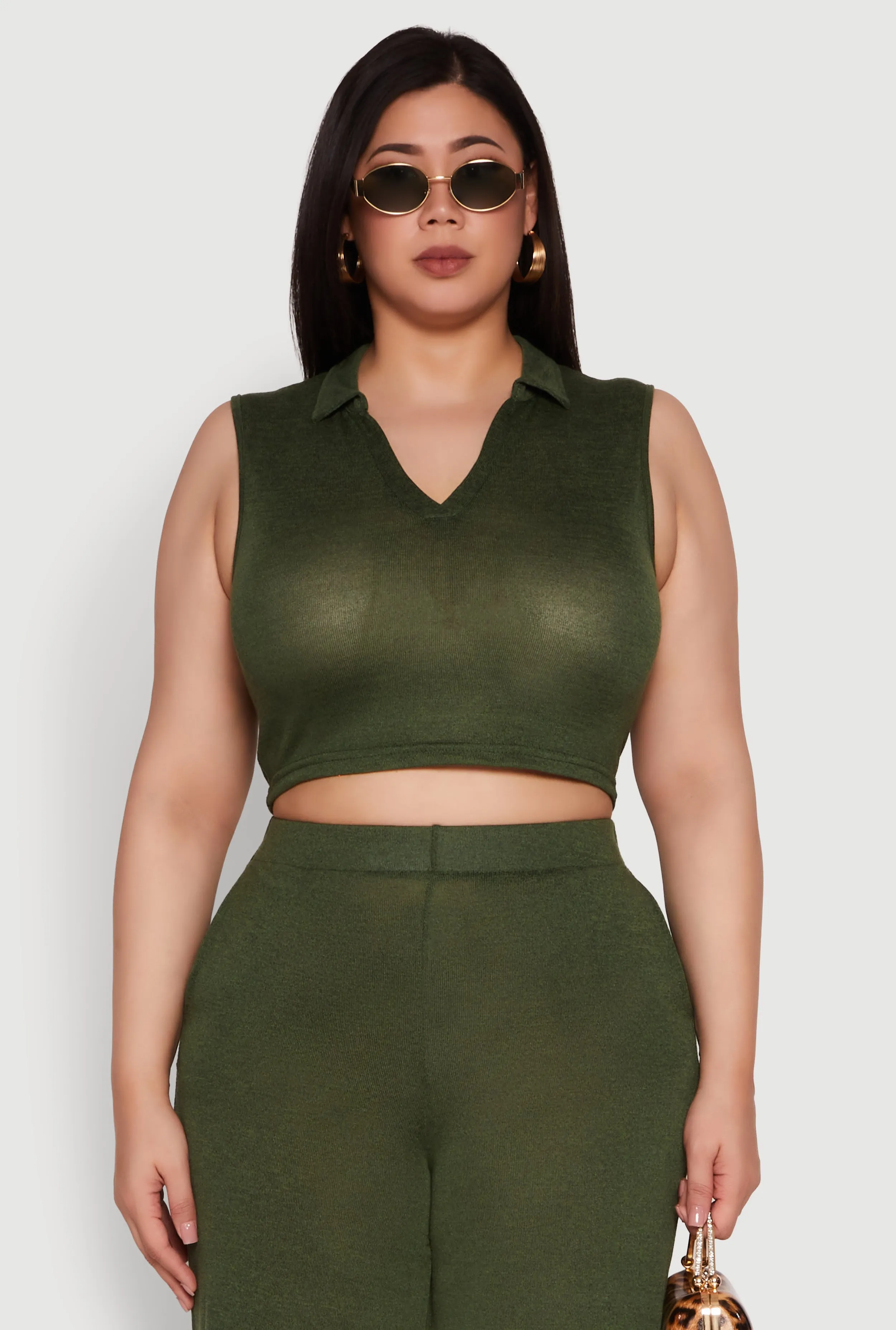 Plus Size Daisy Sleeveless Cropped Polo Top sold by Rainbow