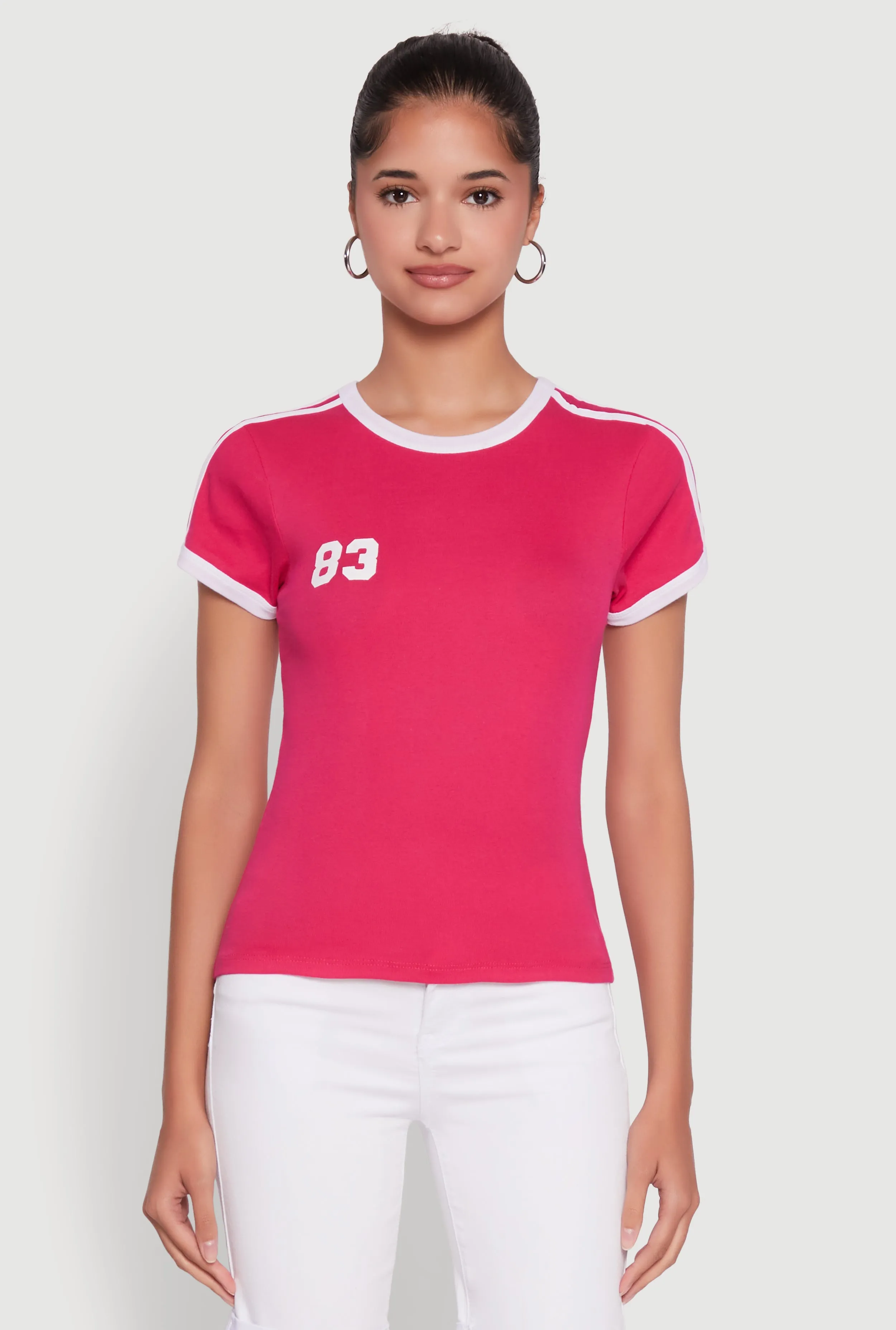 Stylish 83 Graphic Contrast Trim Cotton Jersey Tee sold by Rainbow product image thumbnail 2