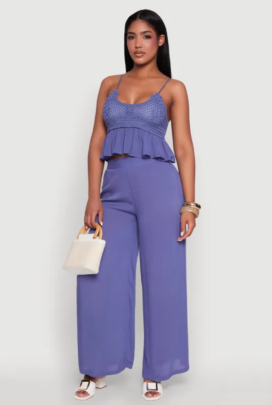 Crochet Overlay Peplum Crop Top with Scoop Neck sold by Rainbow