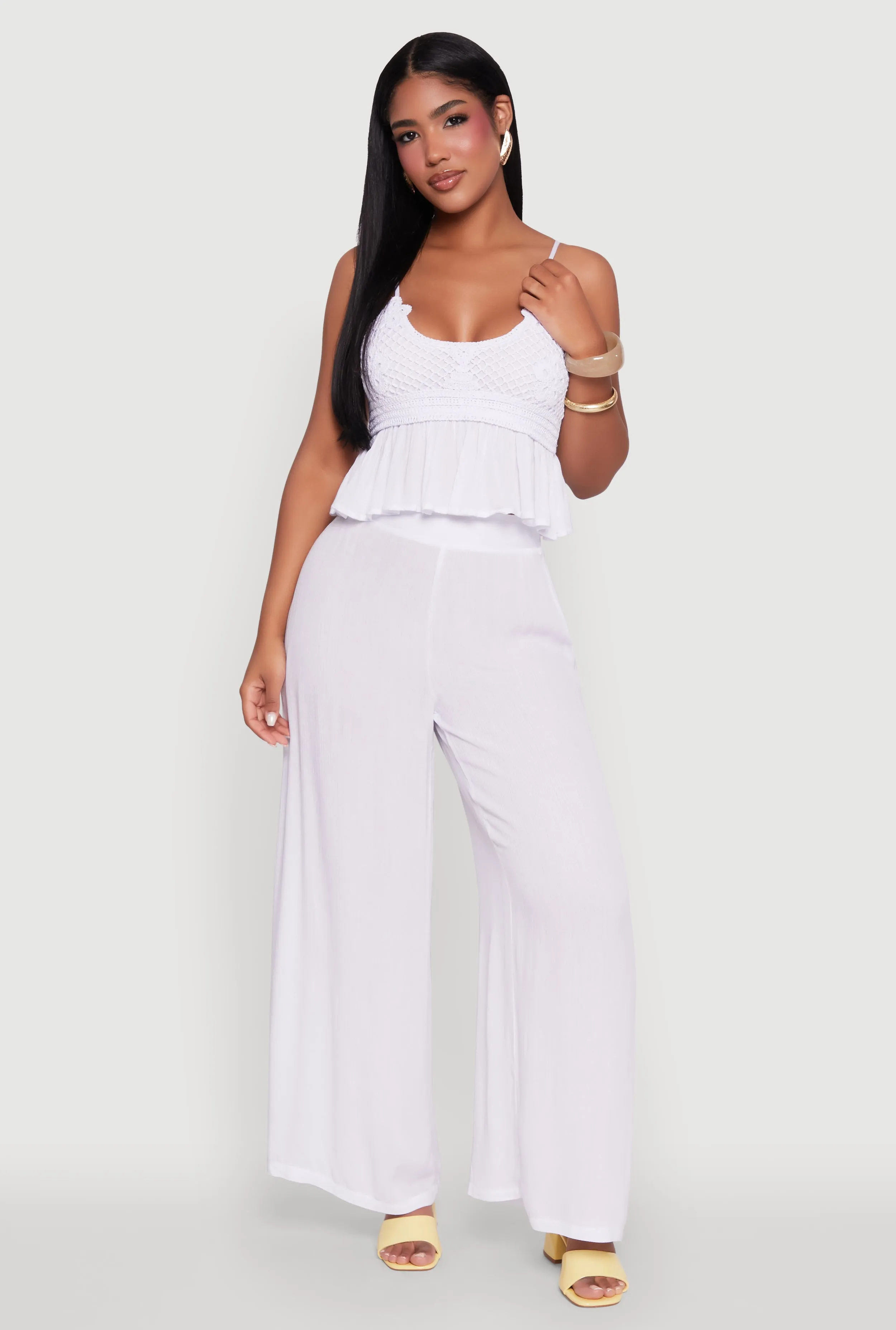 Crochet Overlay Peplum Crop Top with Scoop Neck sold by Rainbow product image thumbnail 2