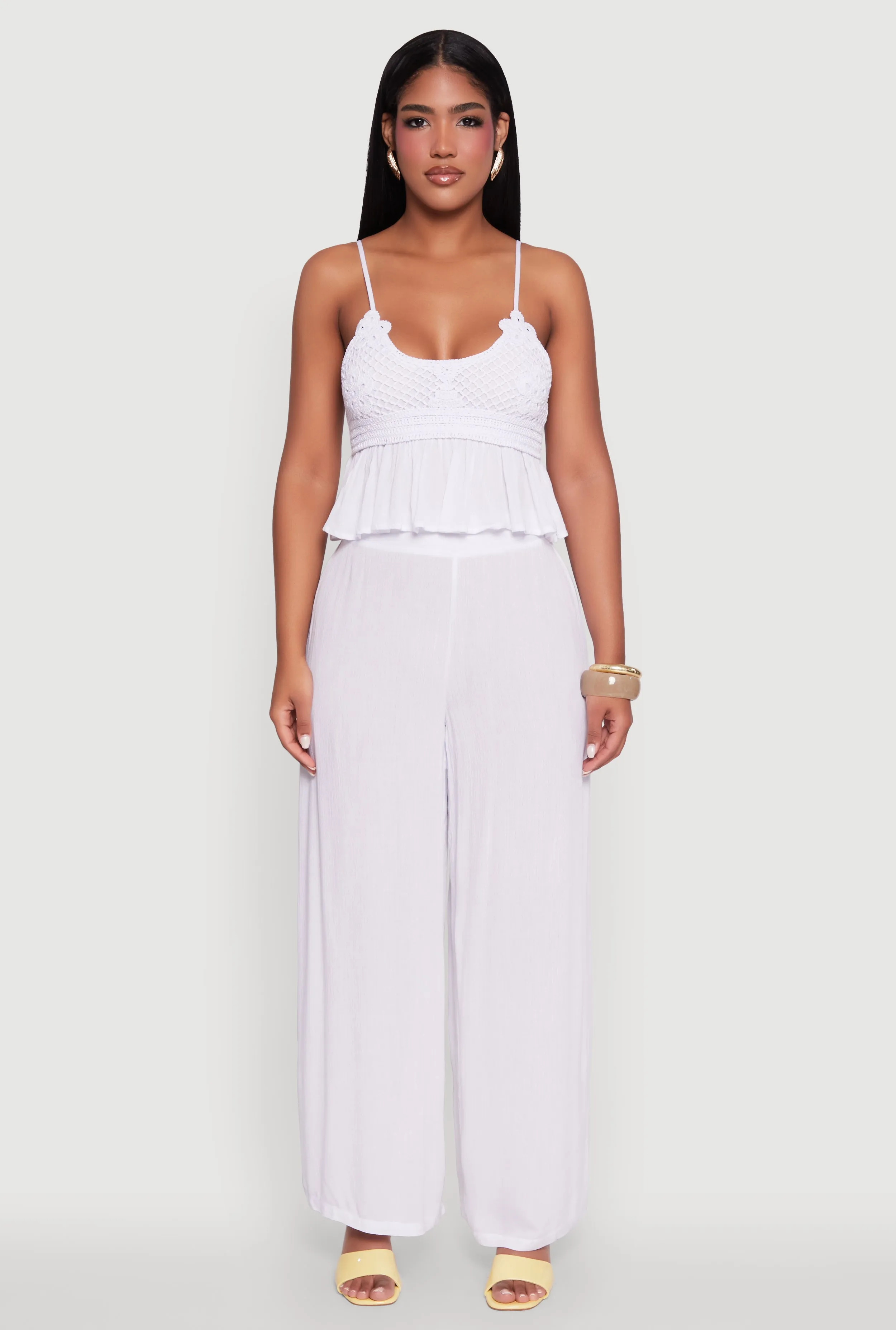 Crochet Overlay Peplum Crop Top with Scoop Neck sold by Rainbow product image thumbnail 3