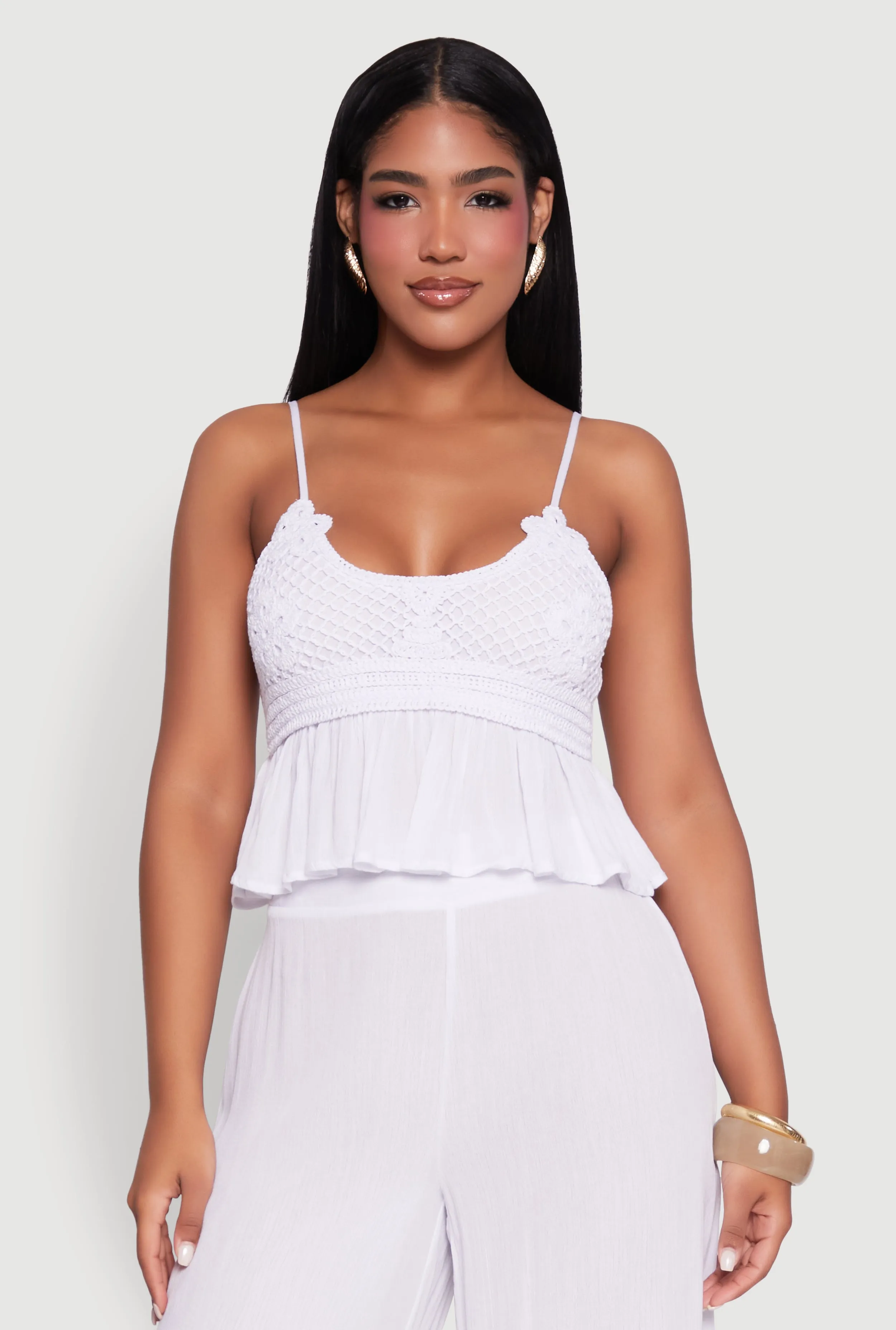 Crochet Overlay Peplum Crop Top with Scoop Neck sold by Rainbow