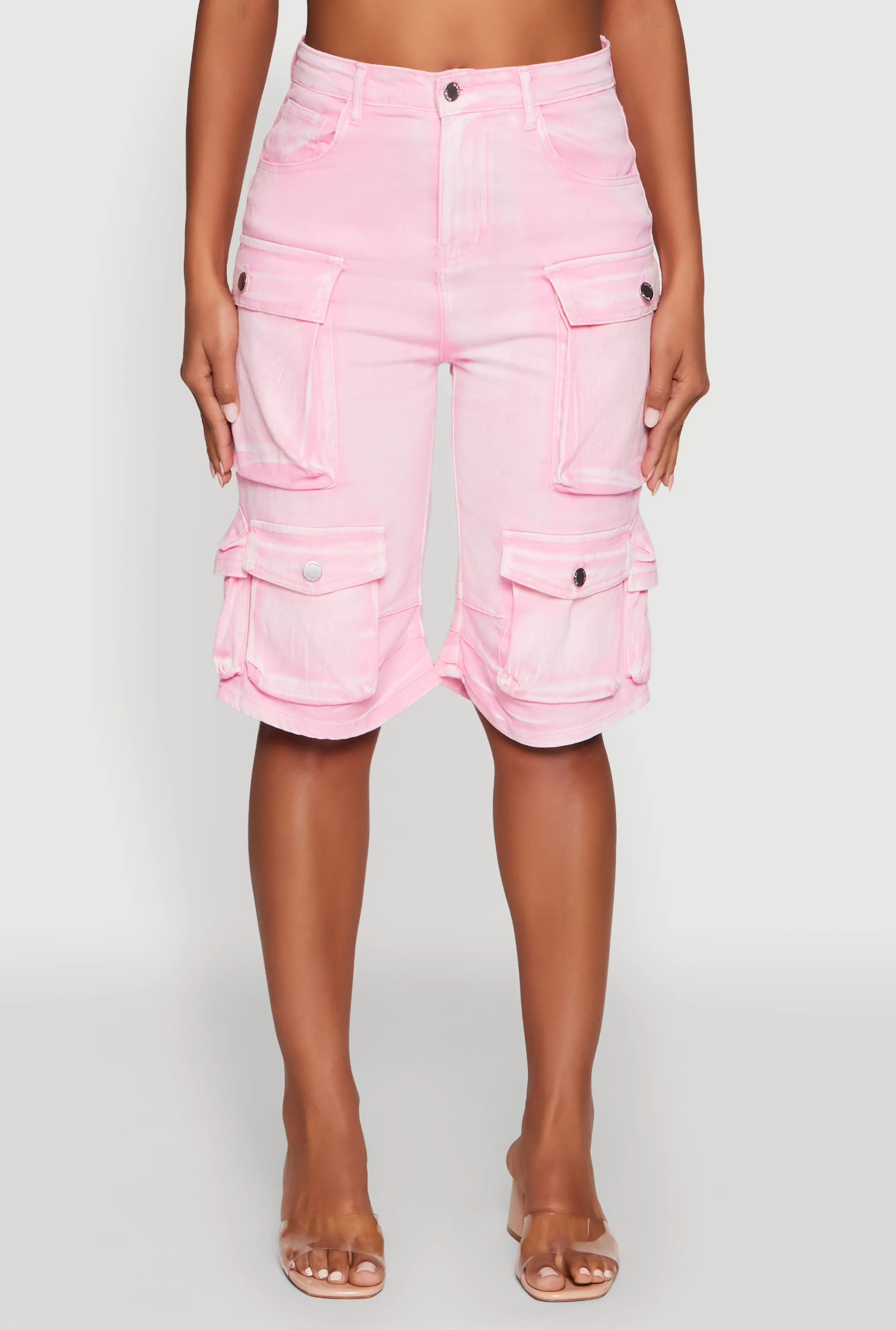 Daisy Trendy Mineral Wash High Waisted Denim Cargo Shorts sold by Rainbow product image thumbnail 5