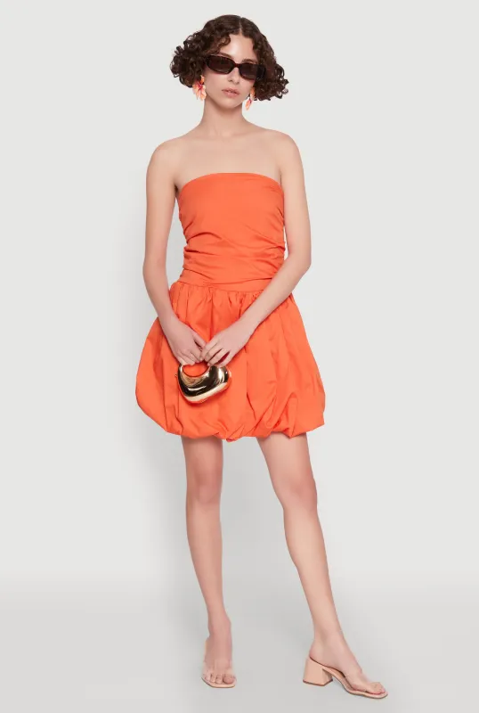 Chic Strapless Poplin Dress with Bubble Hem and Tie Back sold by Rainbow