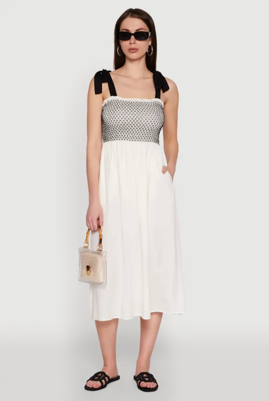 Tie Shoulder Fishnet Detail Midi Dress sold by Rainbow