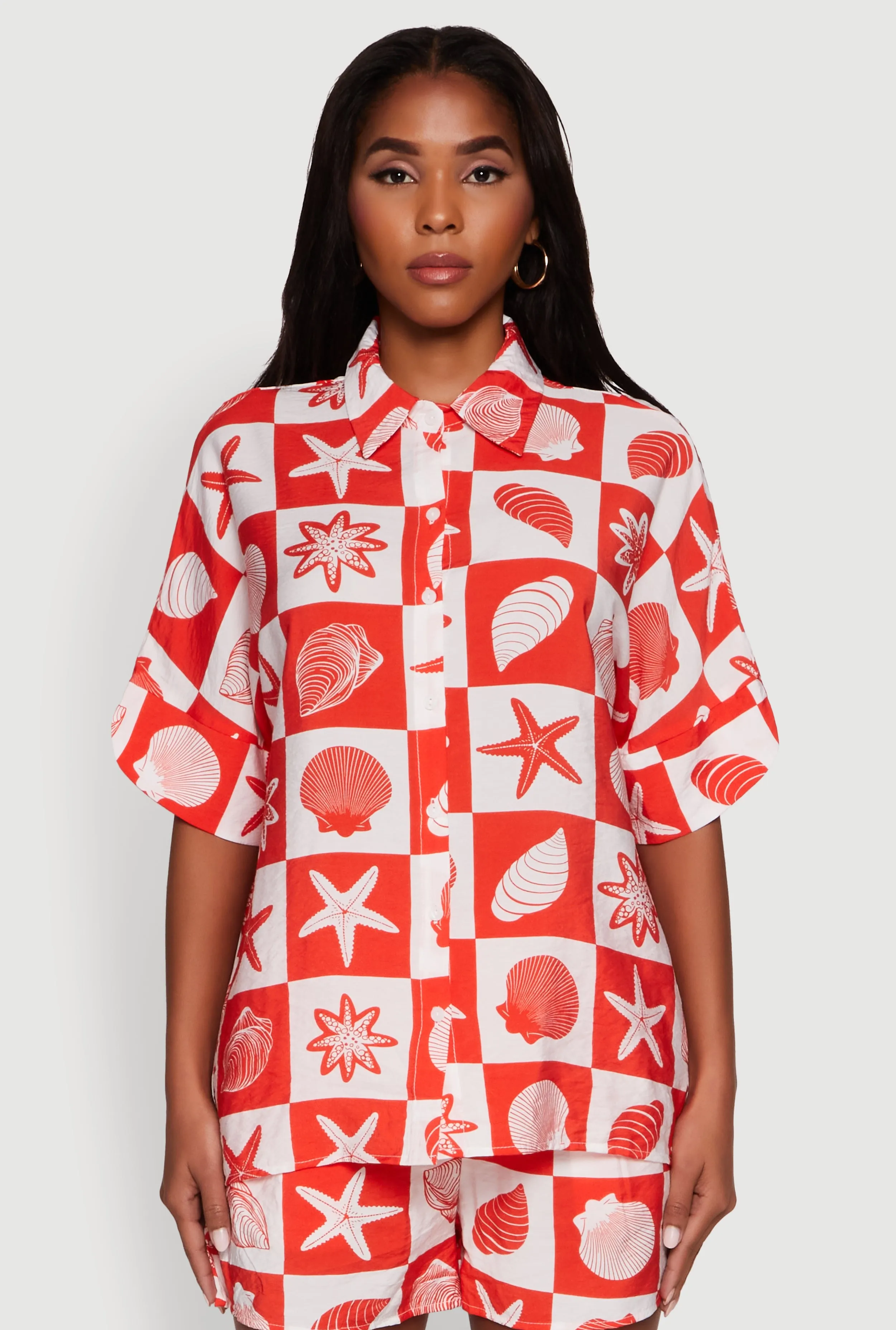 Beach Print Shirt with Short Sleeves and Classic Fit sold by Rainbow