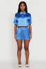 Elegant Cropped Satin Button Front Shirt sold by Rainbow