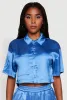Elegant Cropped Satin Button Front Shirt sold by Rainbow