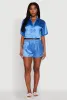 Elegant Cropped Satin Button Front Shirt sold by Rainbow