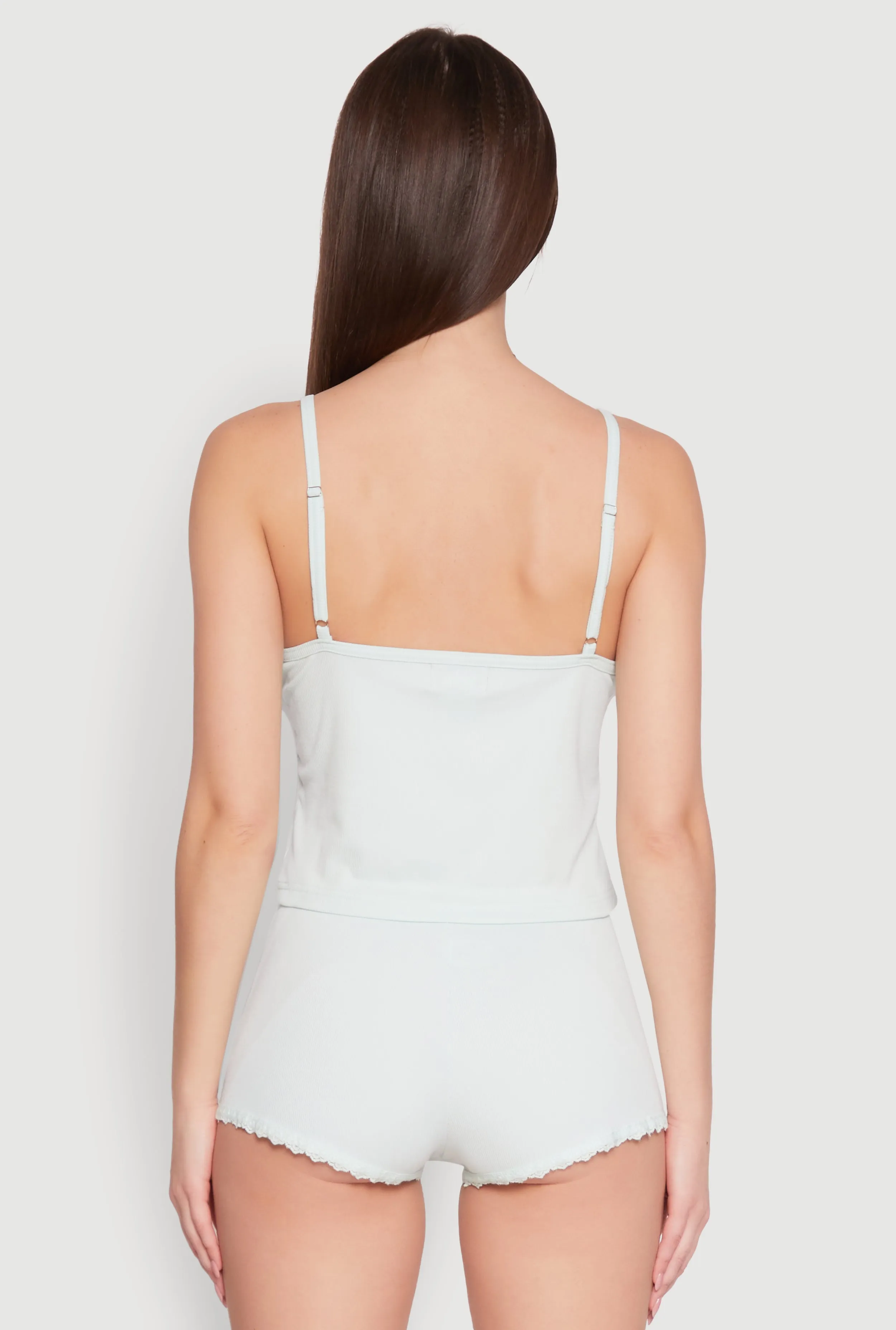 Lace Trim Henley Pajama Cami and Shorts Set sold by Rainbow product image thumbnail 3