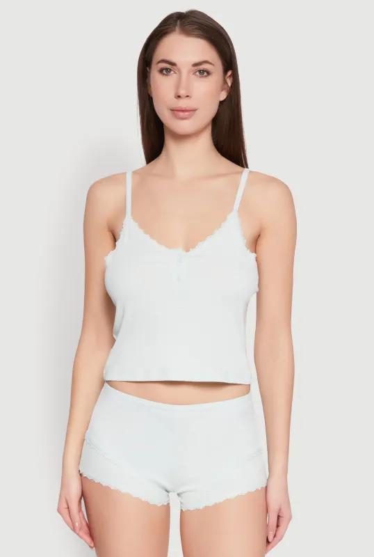 Lace Trim Henley Pajama Cami and Shorts Set sold by Rainbow