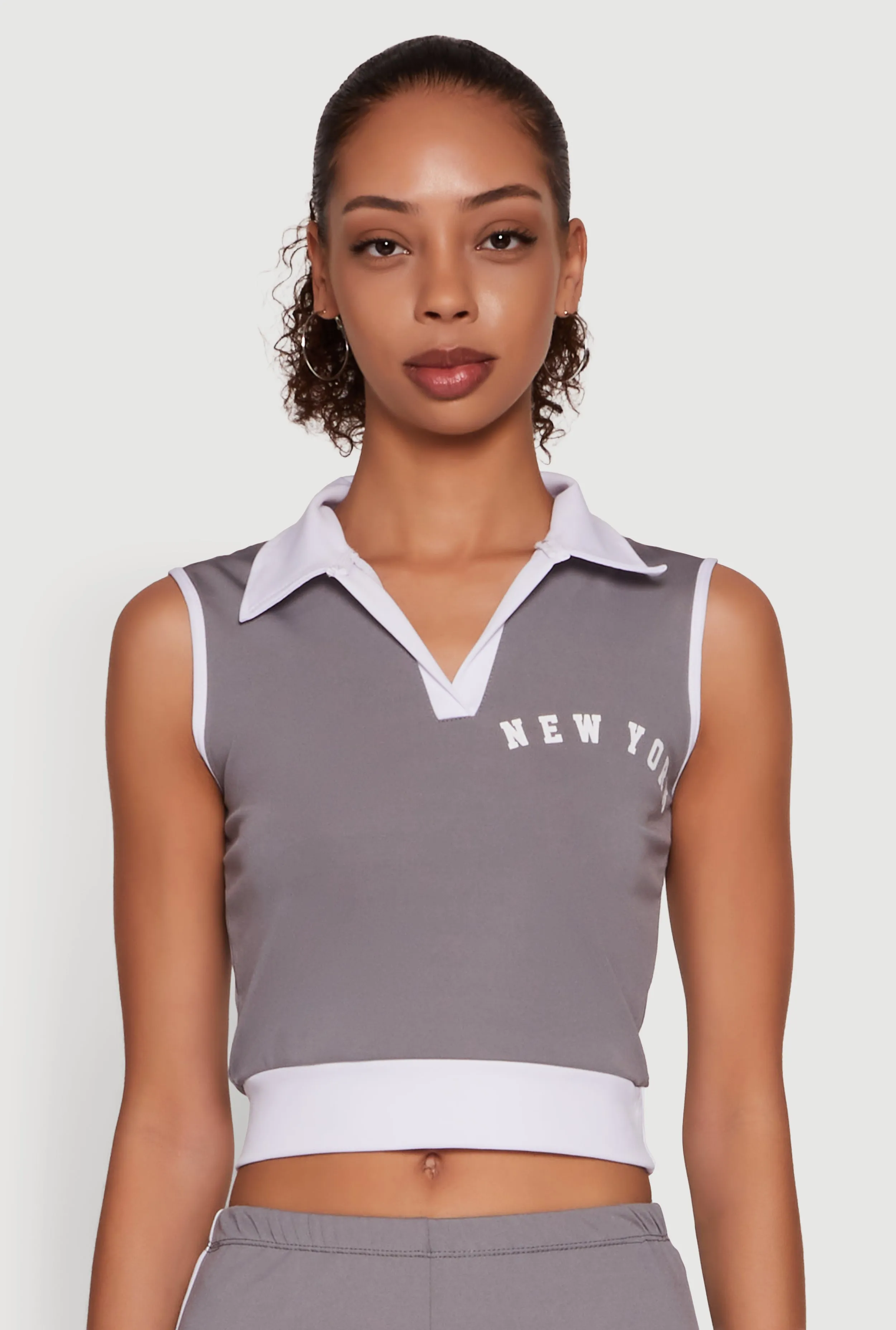 Stylish Contrast Trim Cropped Polo Top sold by Rainbow