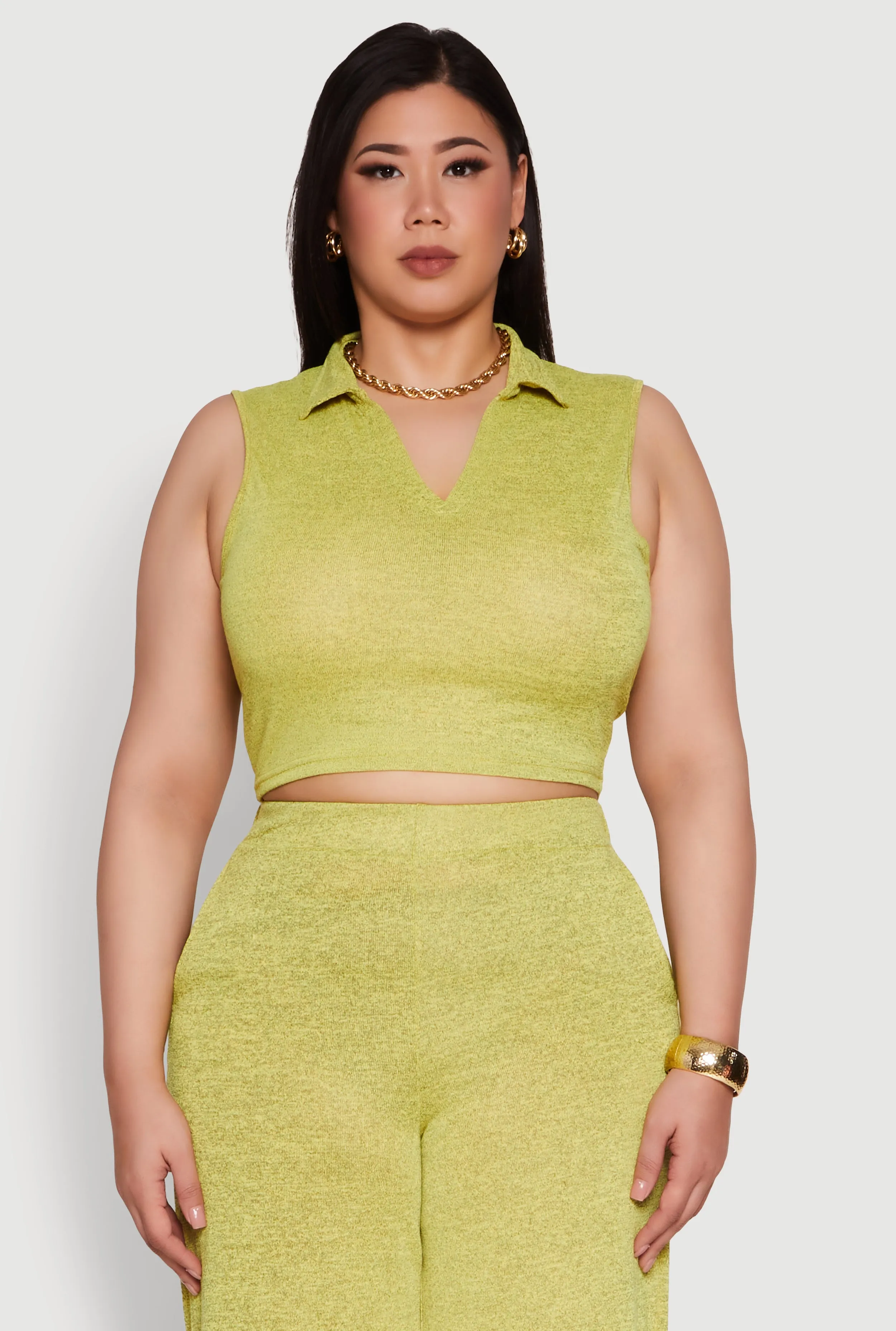 Plus Size Daisy Sleeveless Cropped Polo Top sold by Rainbow