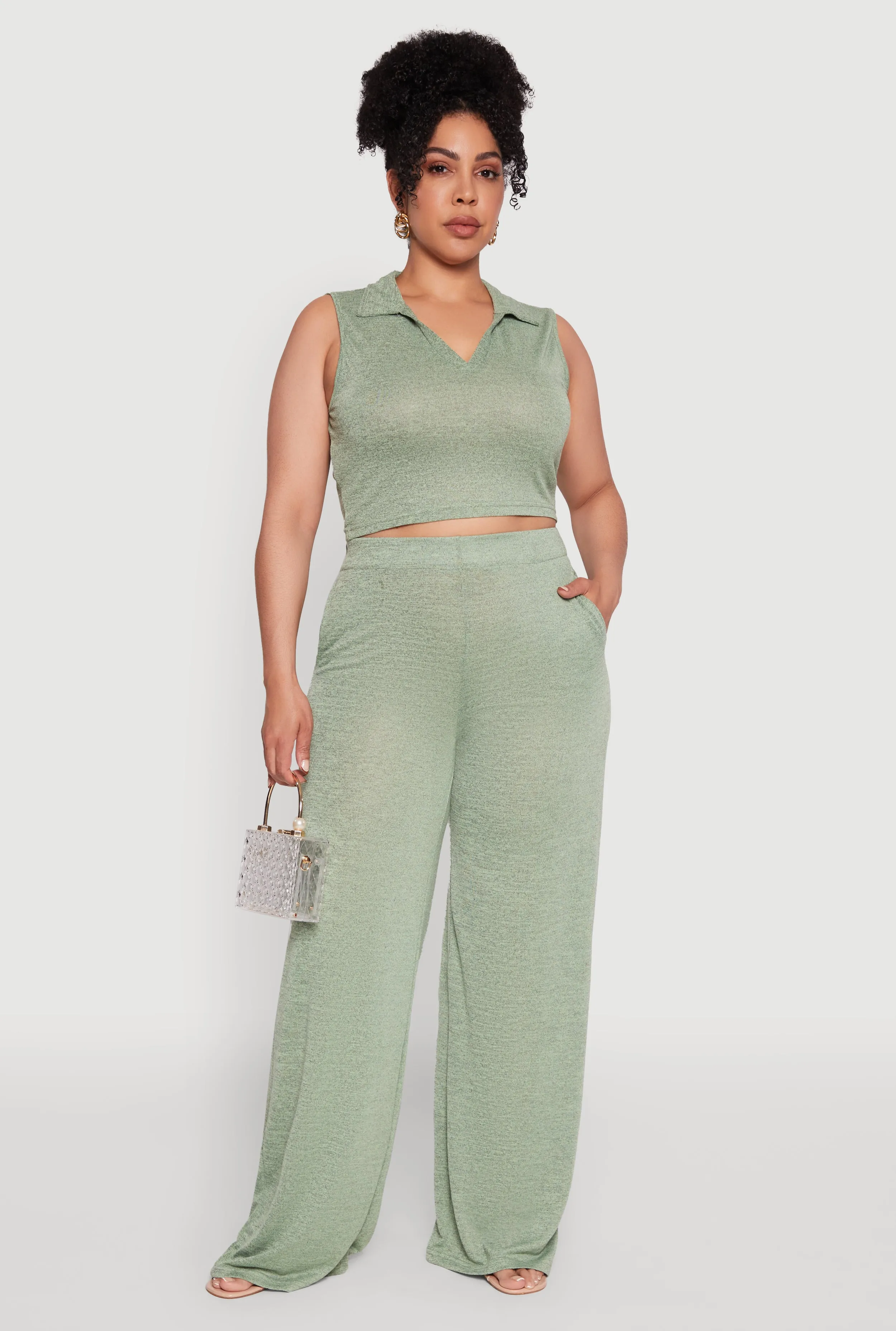 Plus Size Daisy High Waisted Wide Leg Palazzo Pants sold by Rainbow
