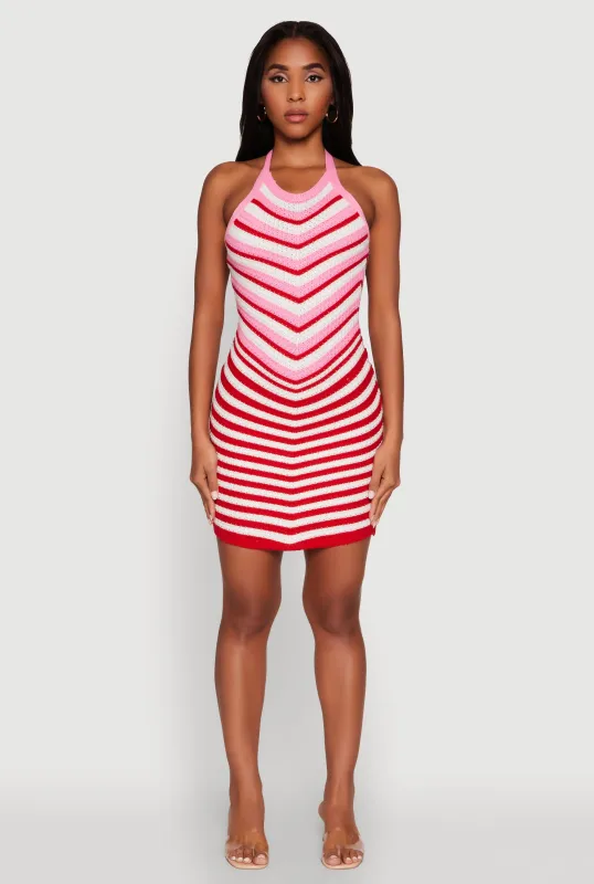 Trendy Crochet Chevron Halter Bodycon Dress sold by Rainbow