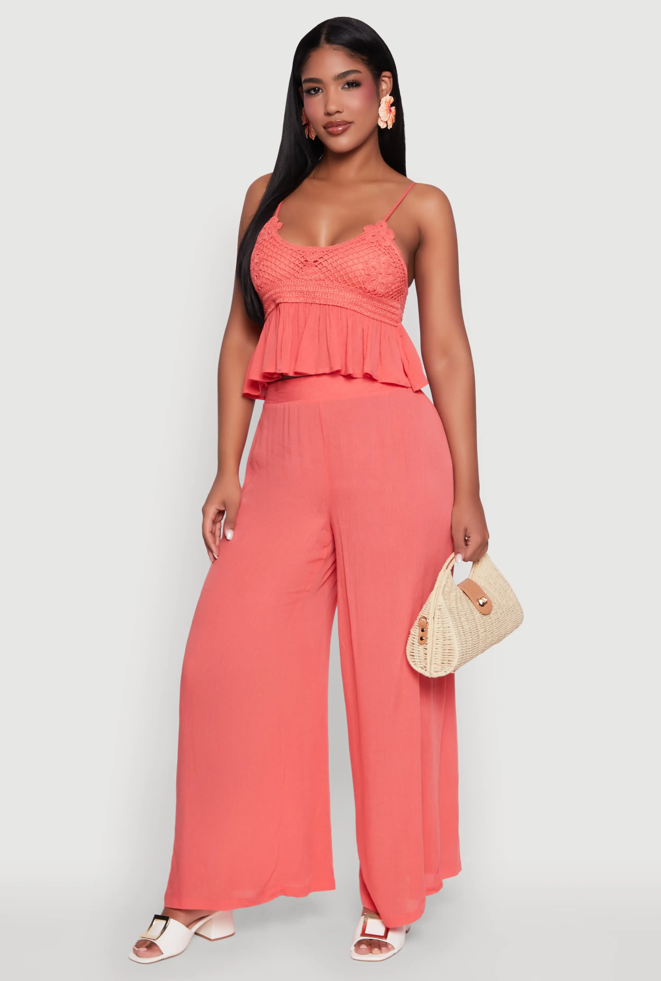 Crochet Overlay Peplum Crop Top with Scoop Neck sold by Rainbow product image thumbnail 2