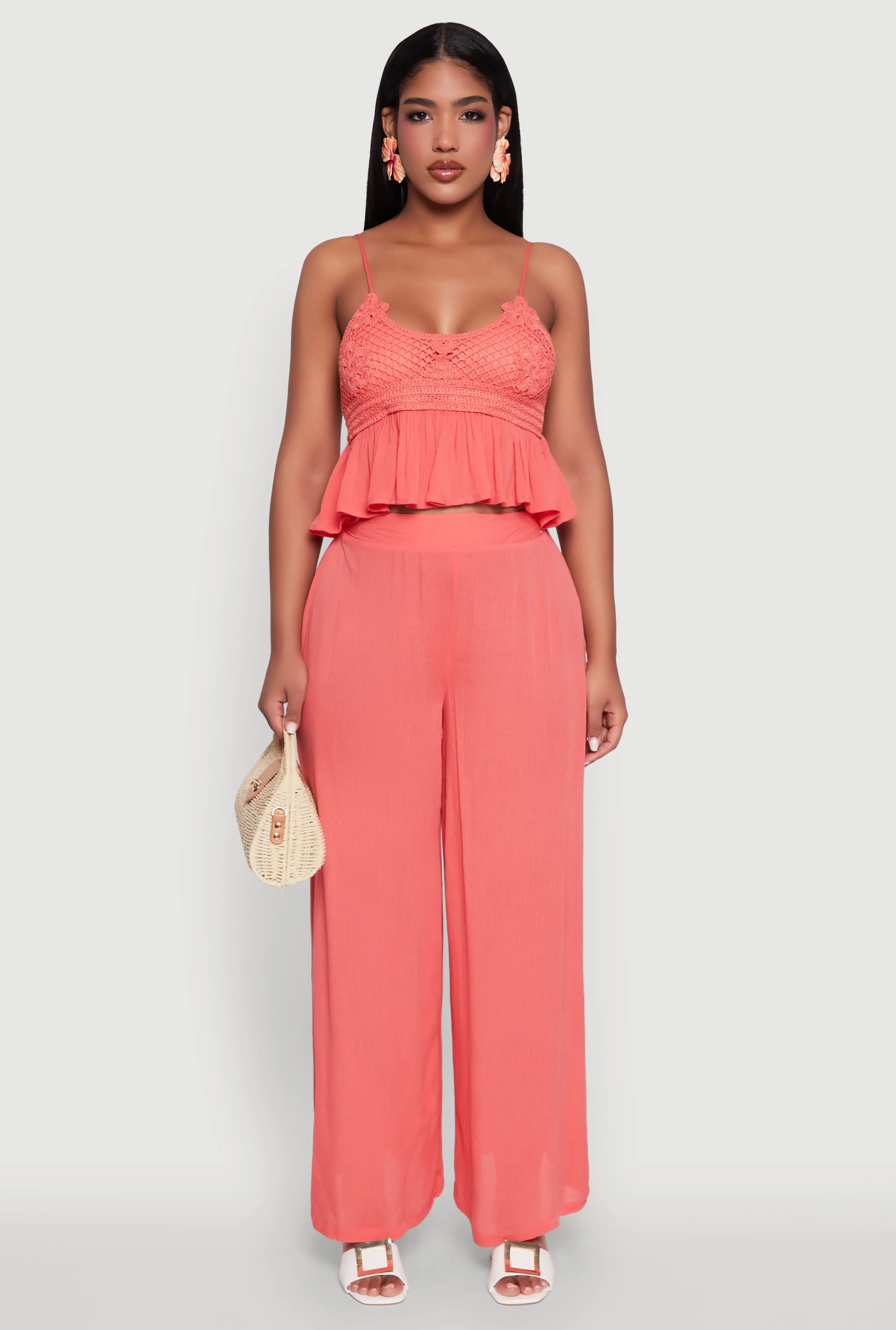 Crochet Overlay Peplum Crop Top with Scoop Neck sold by Rainbow product image thumbnail 3