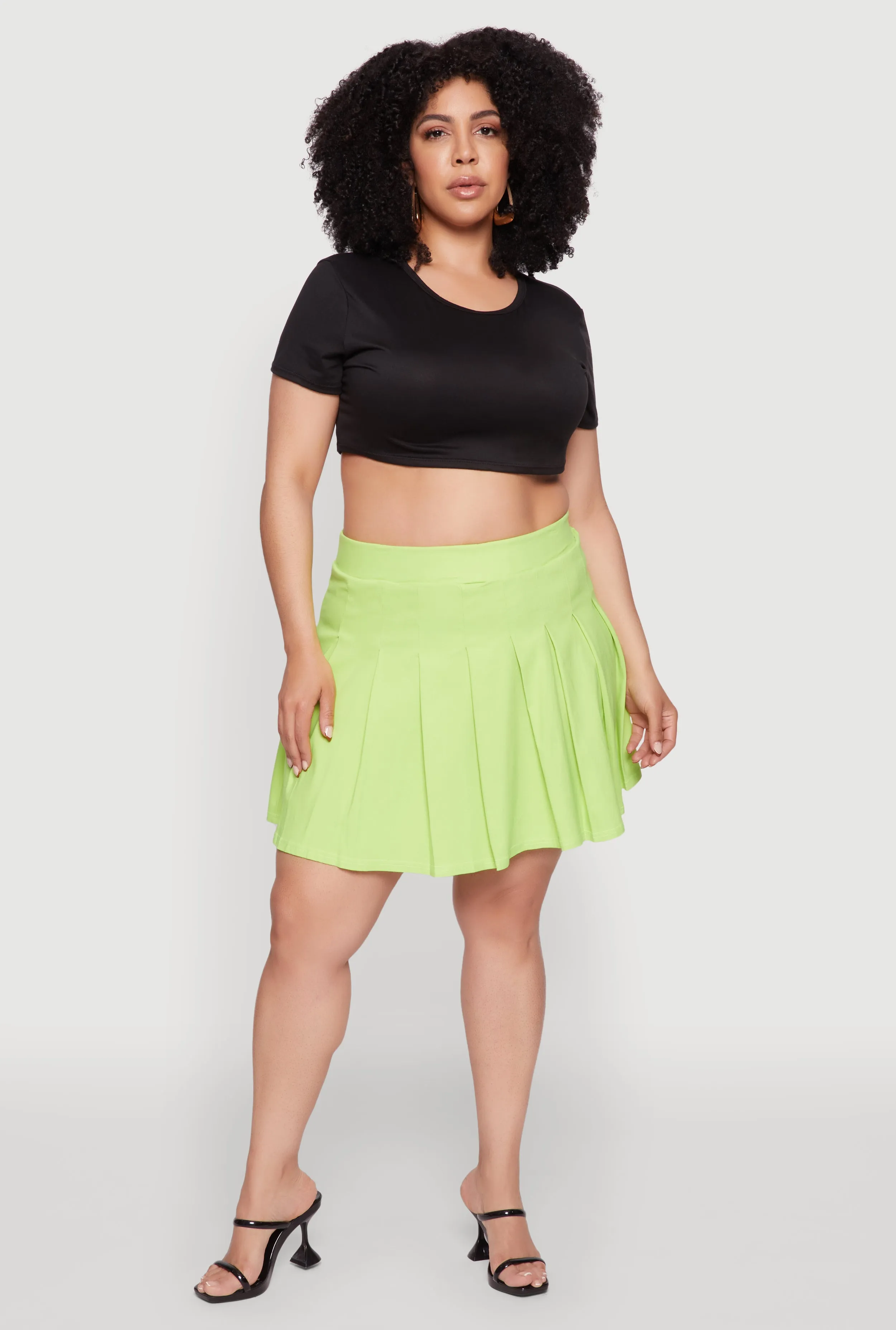 Plus Size Chic High Waisted Mini Pleated Skirt sold by Rainbow
