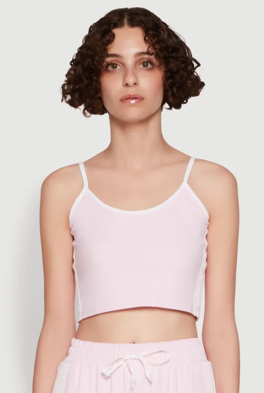 Stylish Contrast Trim Cropped Cami with Varsity Stripes sold by Rainbow