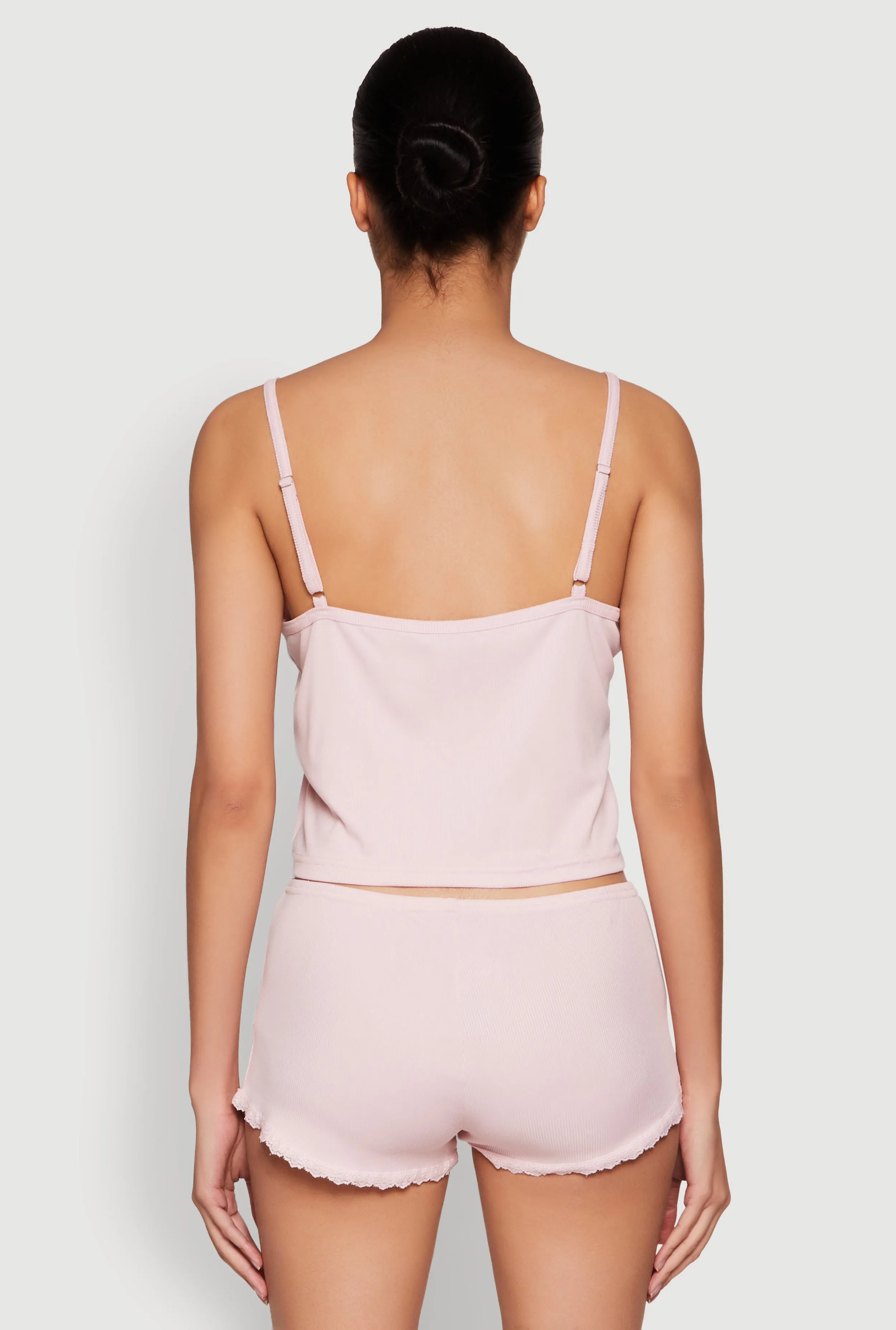 Lace Trim Henley Pajama Cami and Shorts Set sold by Rainbow product image thumbnail 3