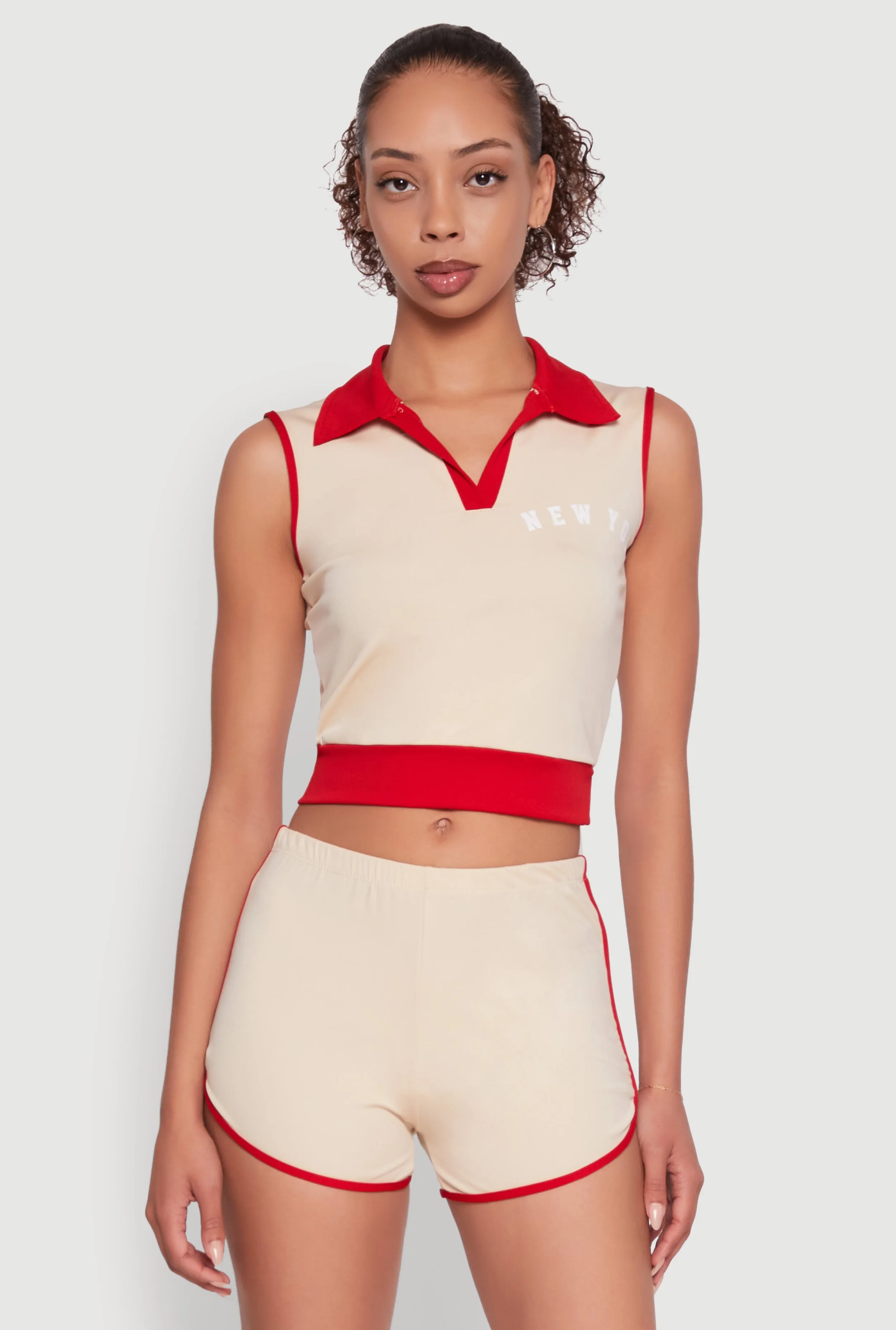 Stylish Contrast Trim Cropped Polo Top sold by Rainbow