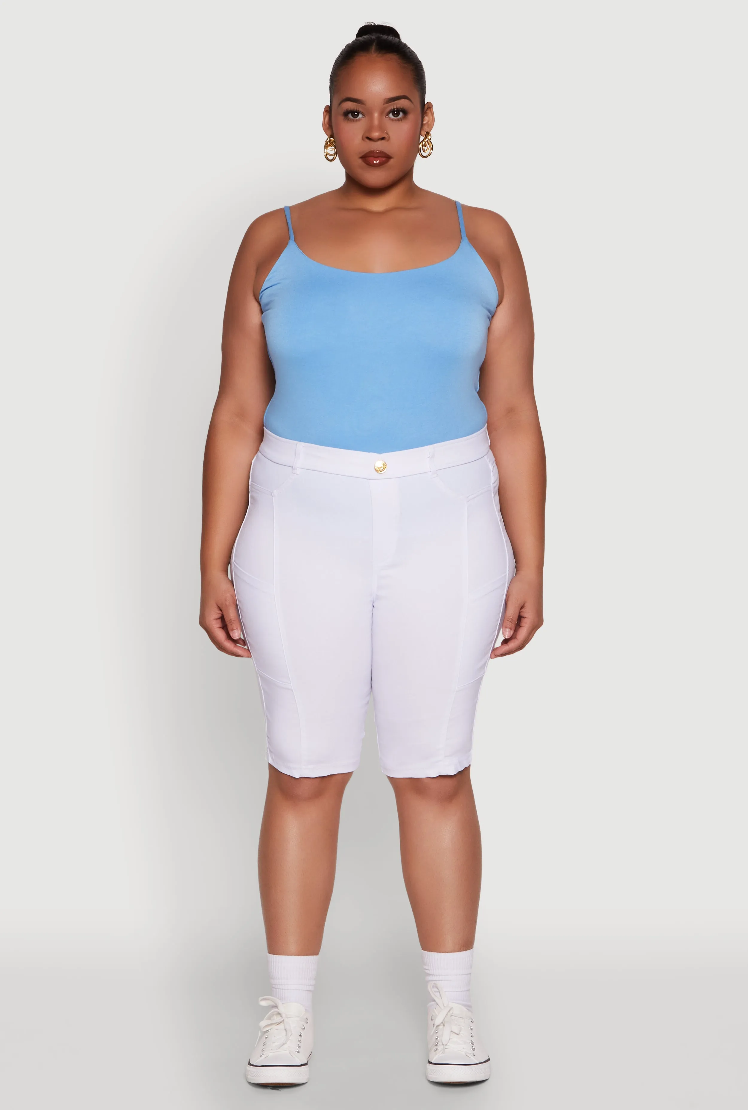 Plus Size Stylish Snatched High Waist Bermuda Shorts with Faux Buttons sold by Rainbow product image thumbnail 2