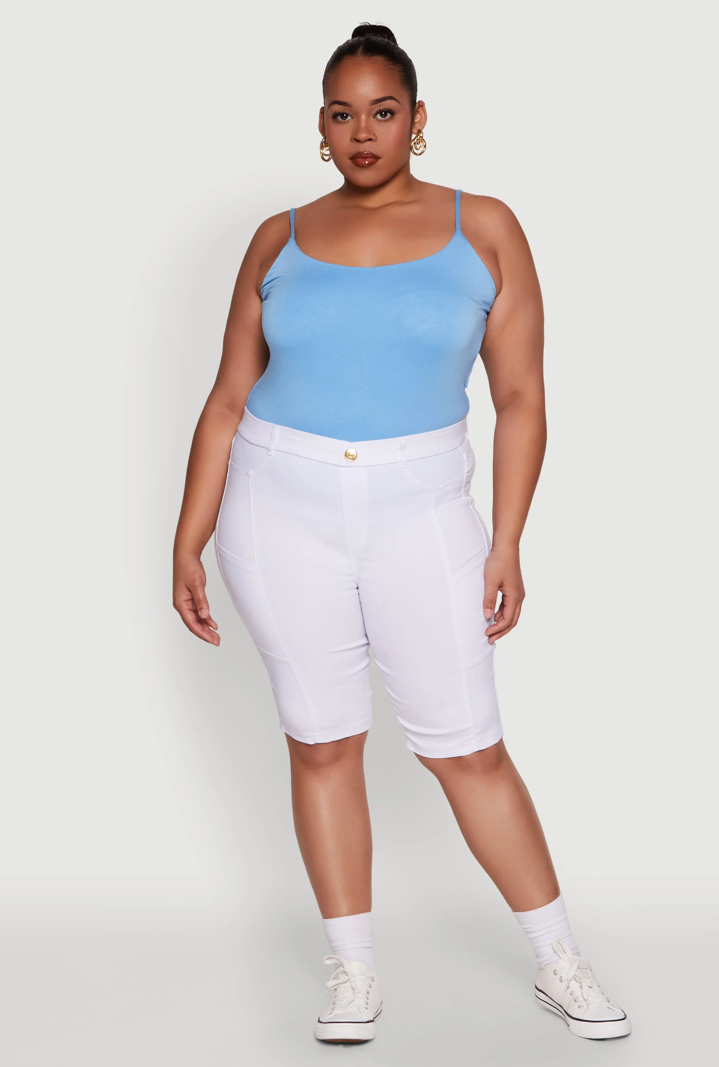 Plus Size Stylish Snatched High Waist Bermuda Shorts with Faux Buttons sold by Rainbow