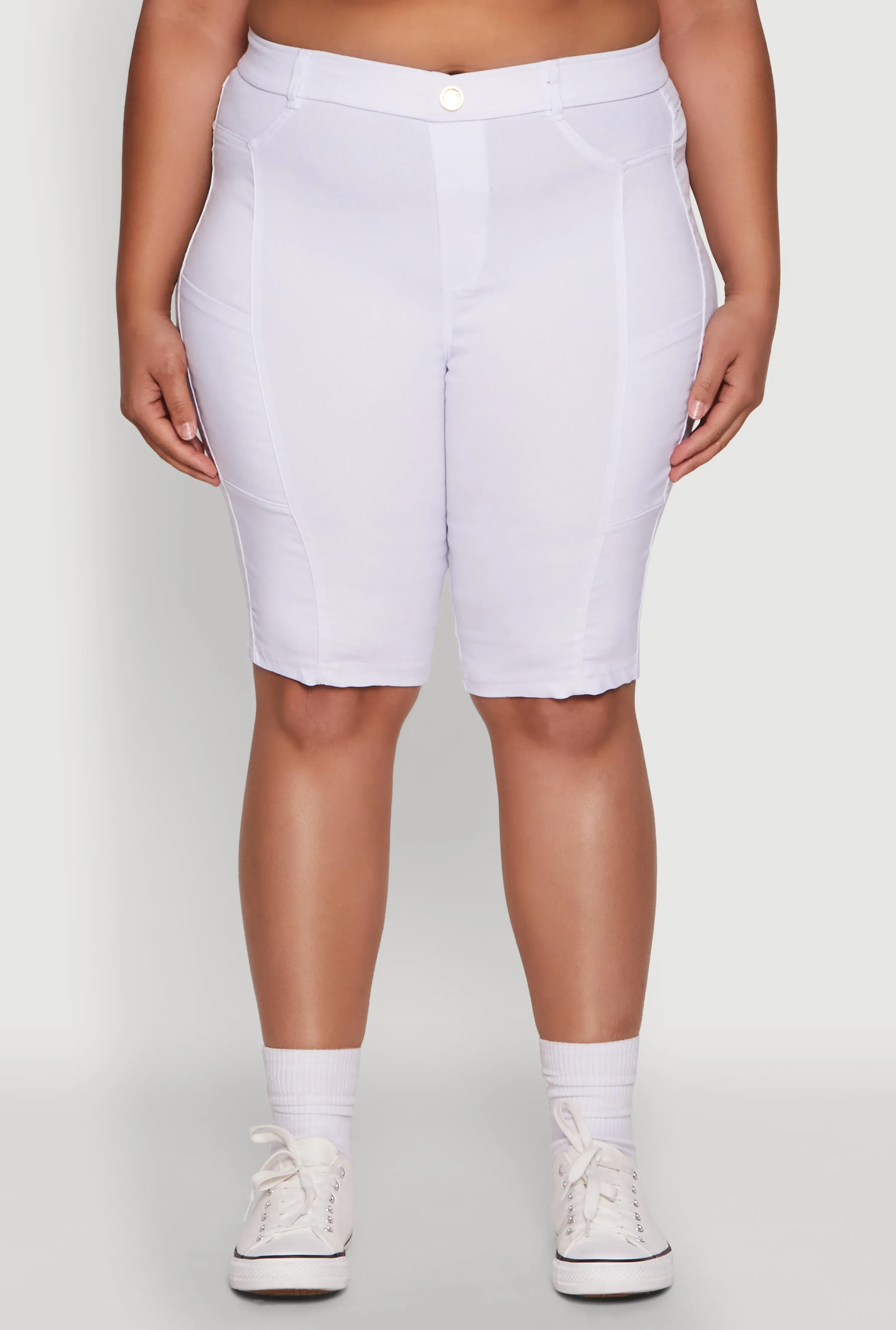 Plus Size Stylish Snatched High Waist Bermuda Shorts with Faux Buttons sold by Rainbow product image thumbnail 5