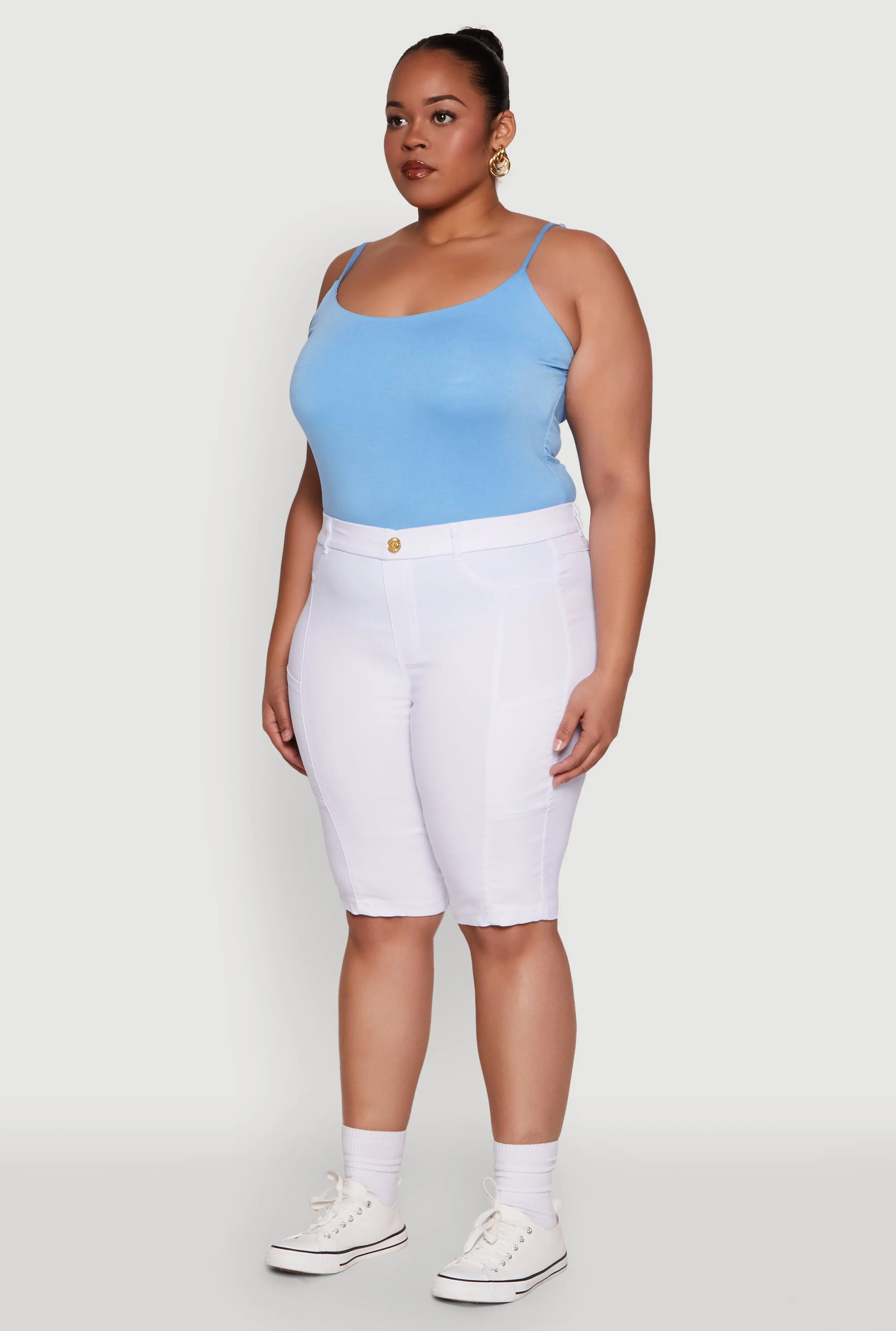 Plus Size Stylish Snatched High Waist Bermuda Shorts with Faux Buttons sold by Rainbow product image thumbnail 3