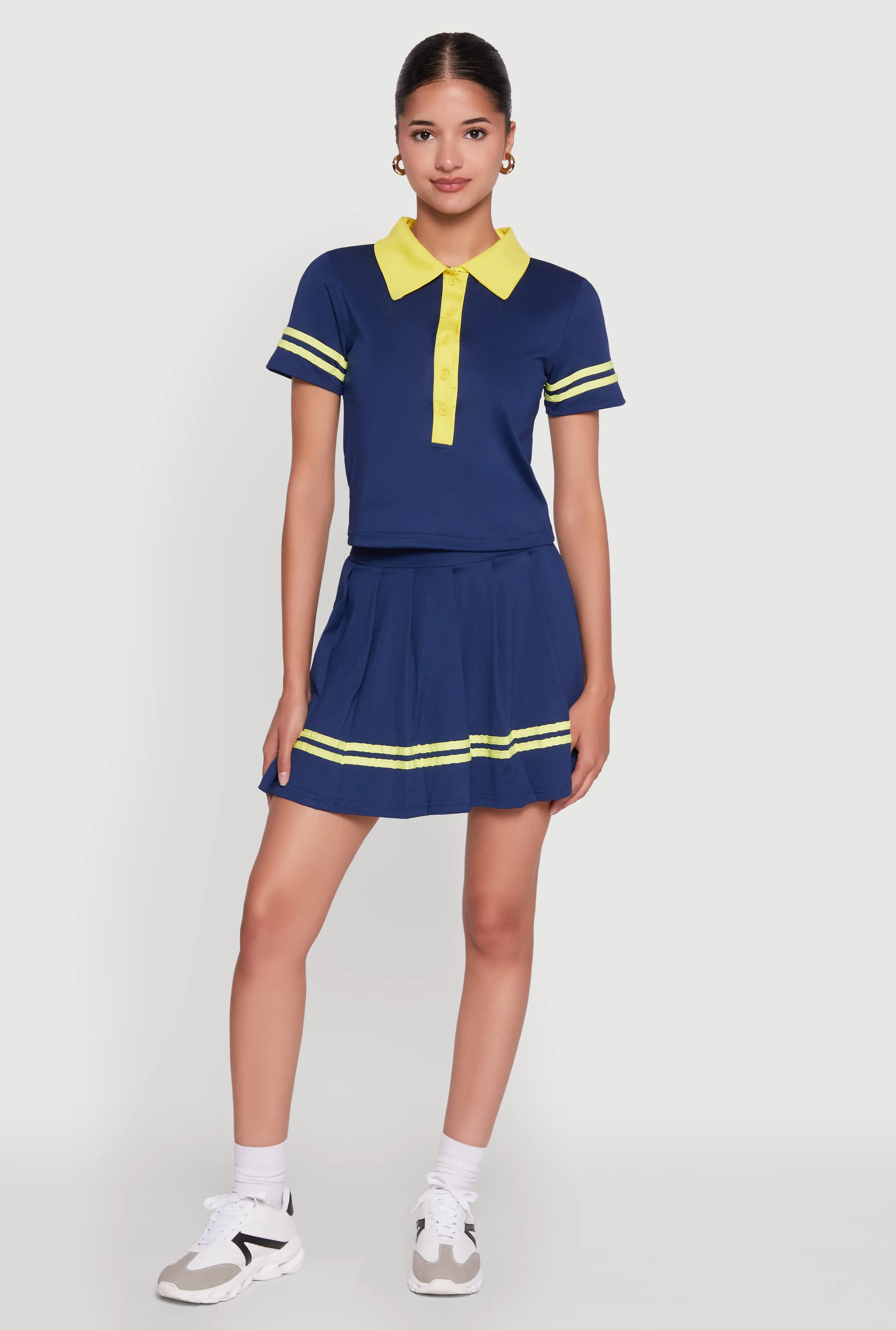 Contrast Trim and Varsity Stripe Cropped Shirt sold by Rainbow product image thumbnail 2
