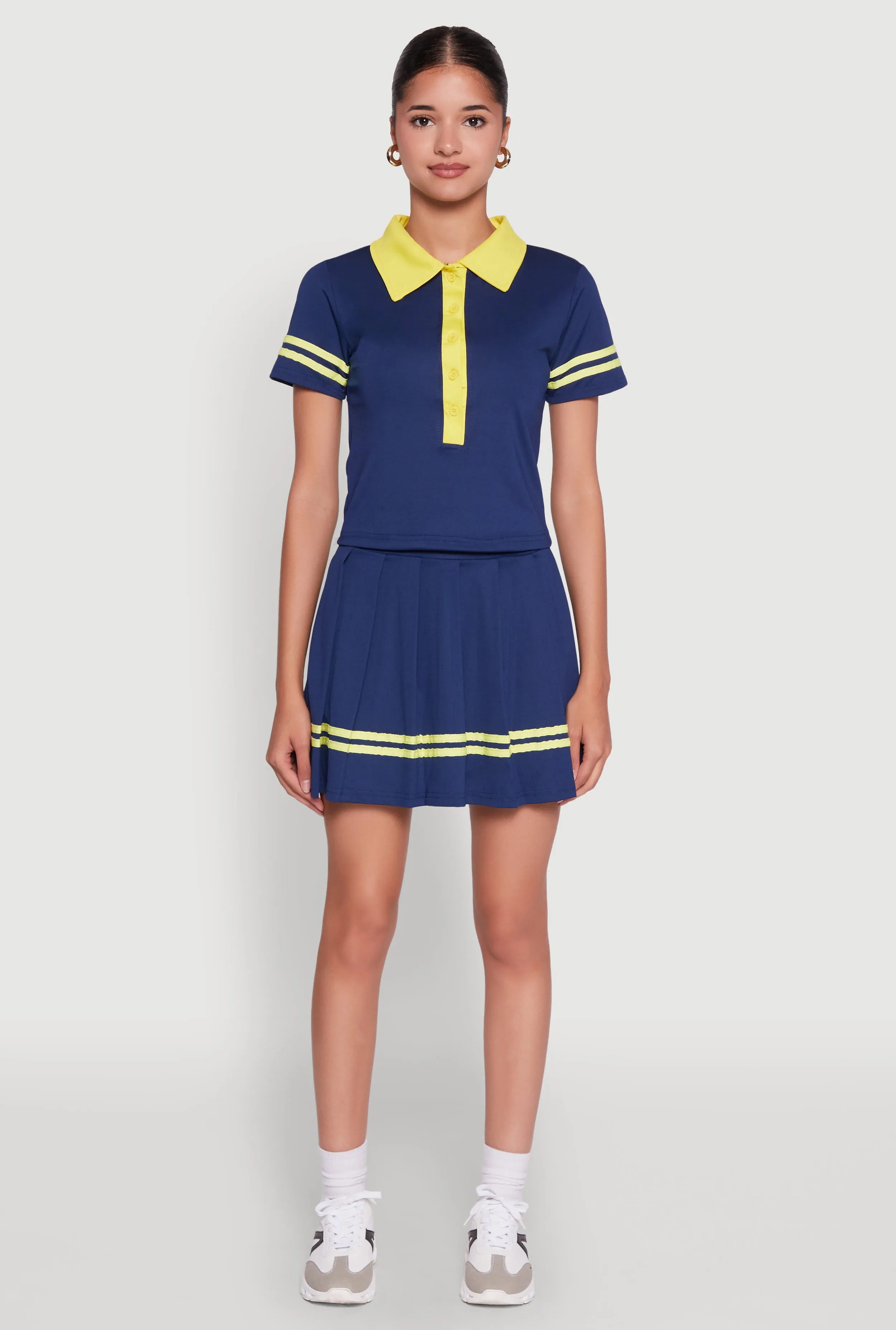 Contrast Trim and Varsity Stripe Cropped Shirt sold by Rainbow product image thumbnail 3