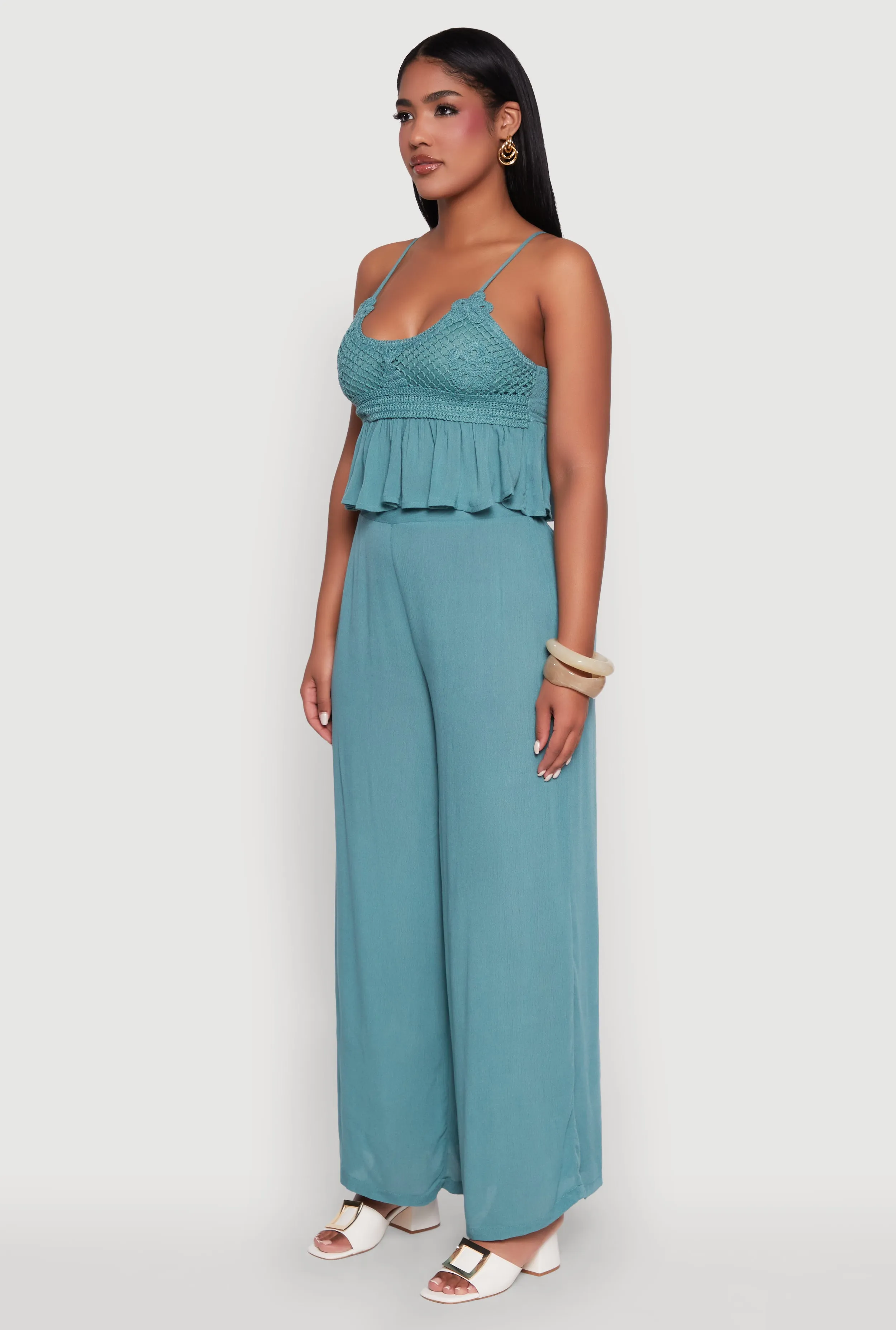 Crochet Overlay Peplum Crop Top with Scoop Neck sold by Rainbow product image thumbnail 5