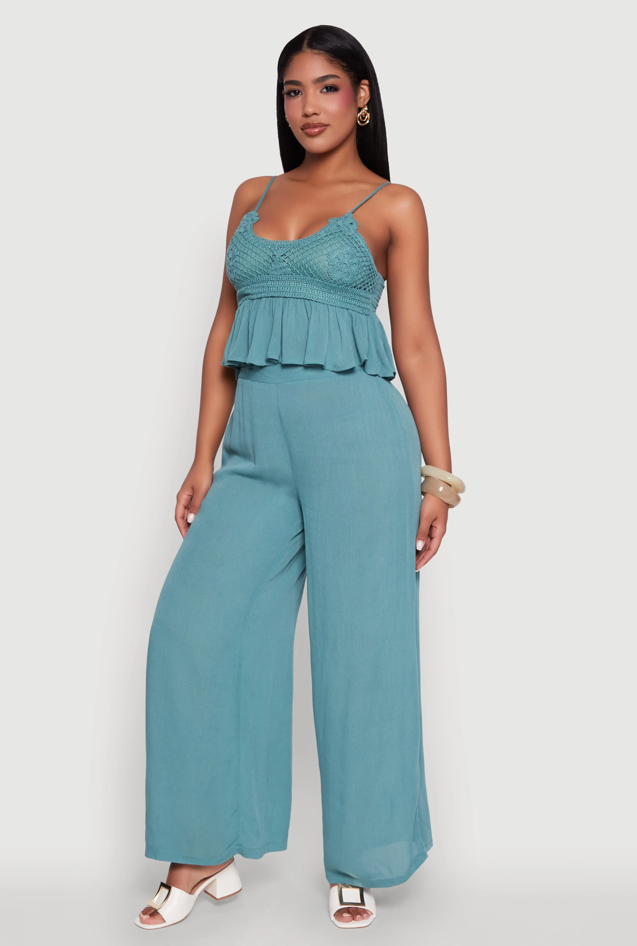 Crochet Overlay Peplum Crop Top with Scoop Neck sold by Rainbow product image thumbnail 2