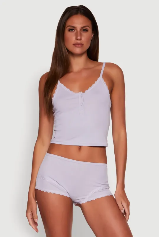 Lace Trim Henley Pajama Cami and Shorts Set sold by Rainbow