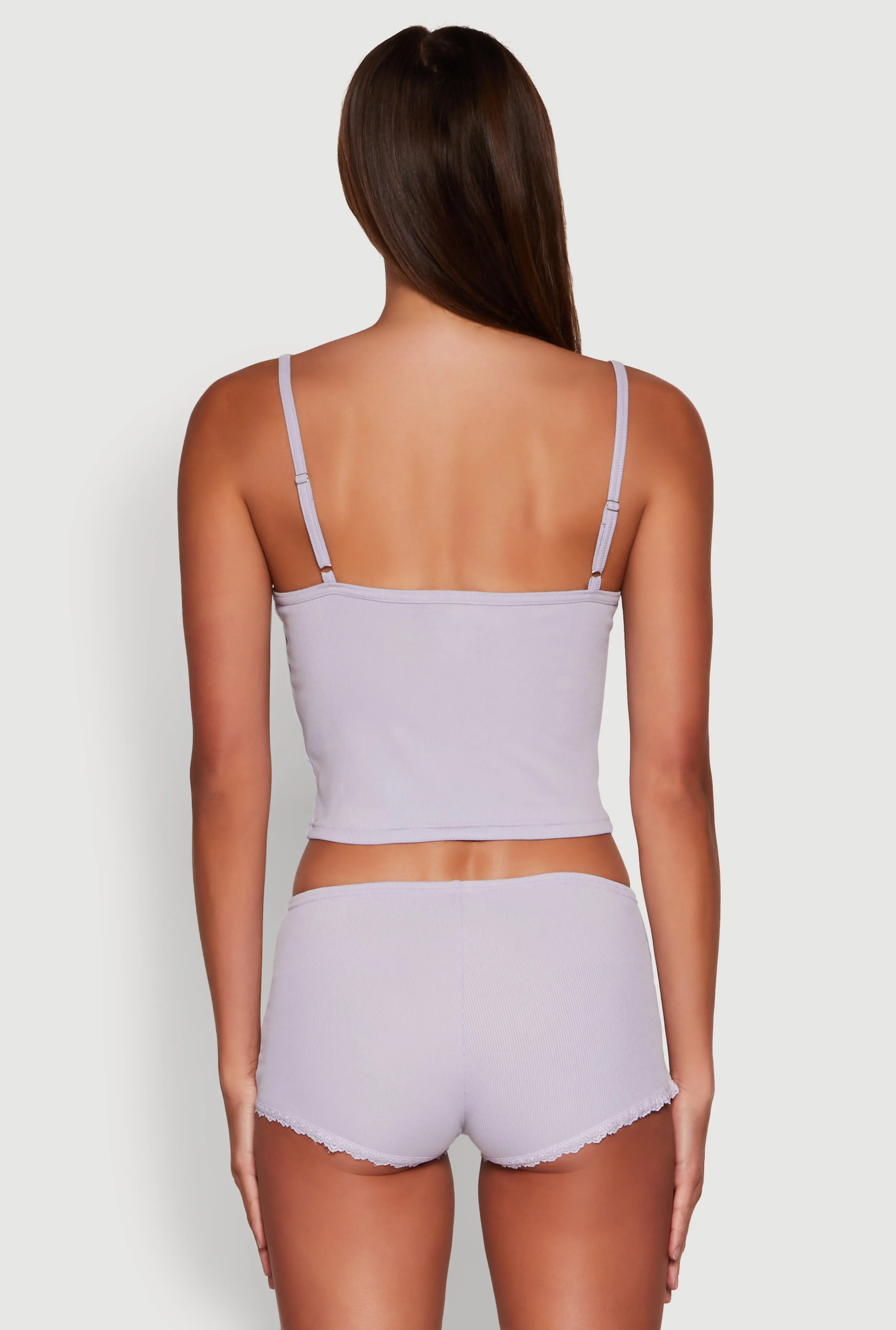 Lace Trim Henley Pajama Cami and Shorts Set sold by Rainbow product image thumbnail 3