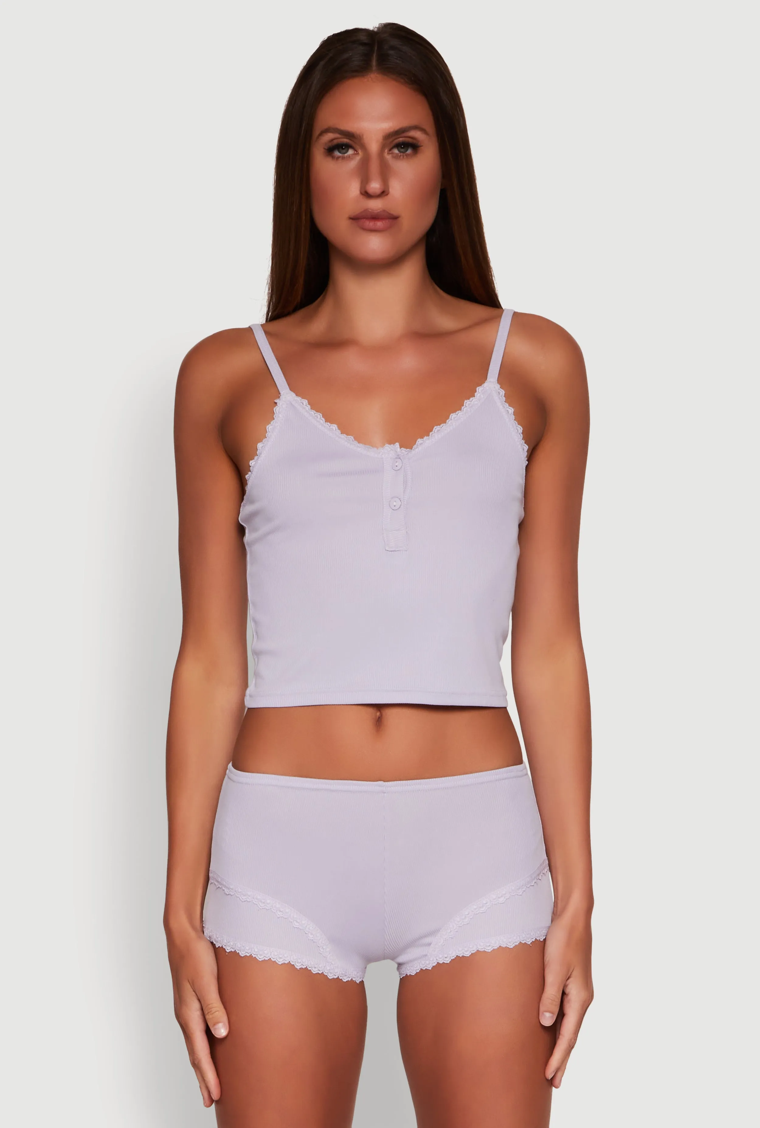 Lace Trim Henley Pajama Cami and Shorts Set sold by Rainbow product image thumbnail 2