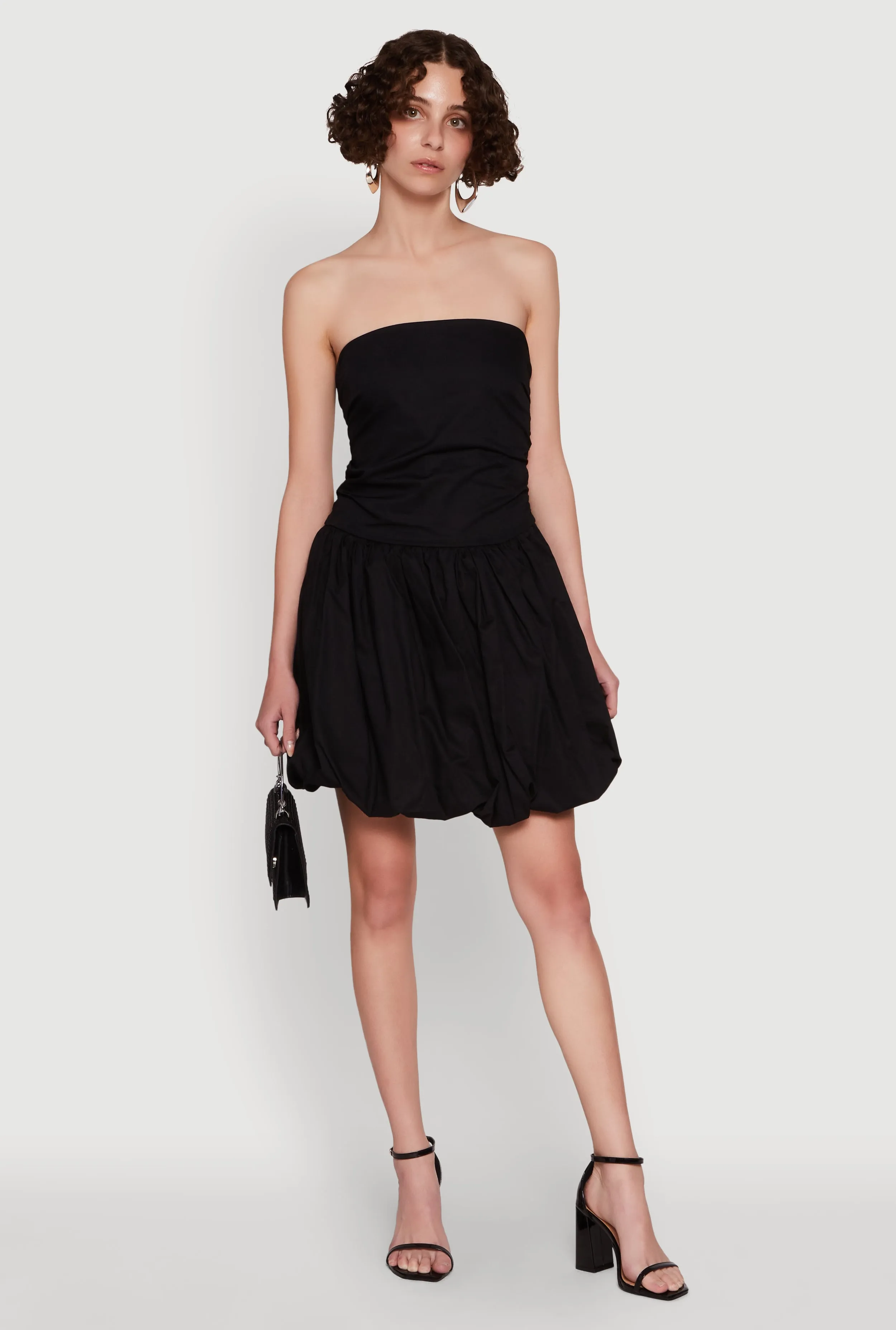 Chic Strapless Poplin Dress with Bubble Hem and Tie Back sold by Rainbow
