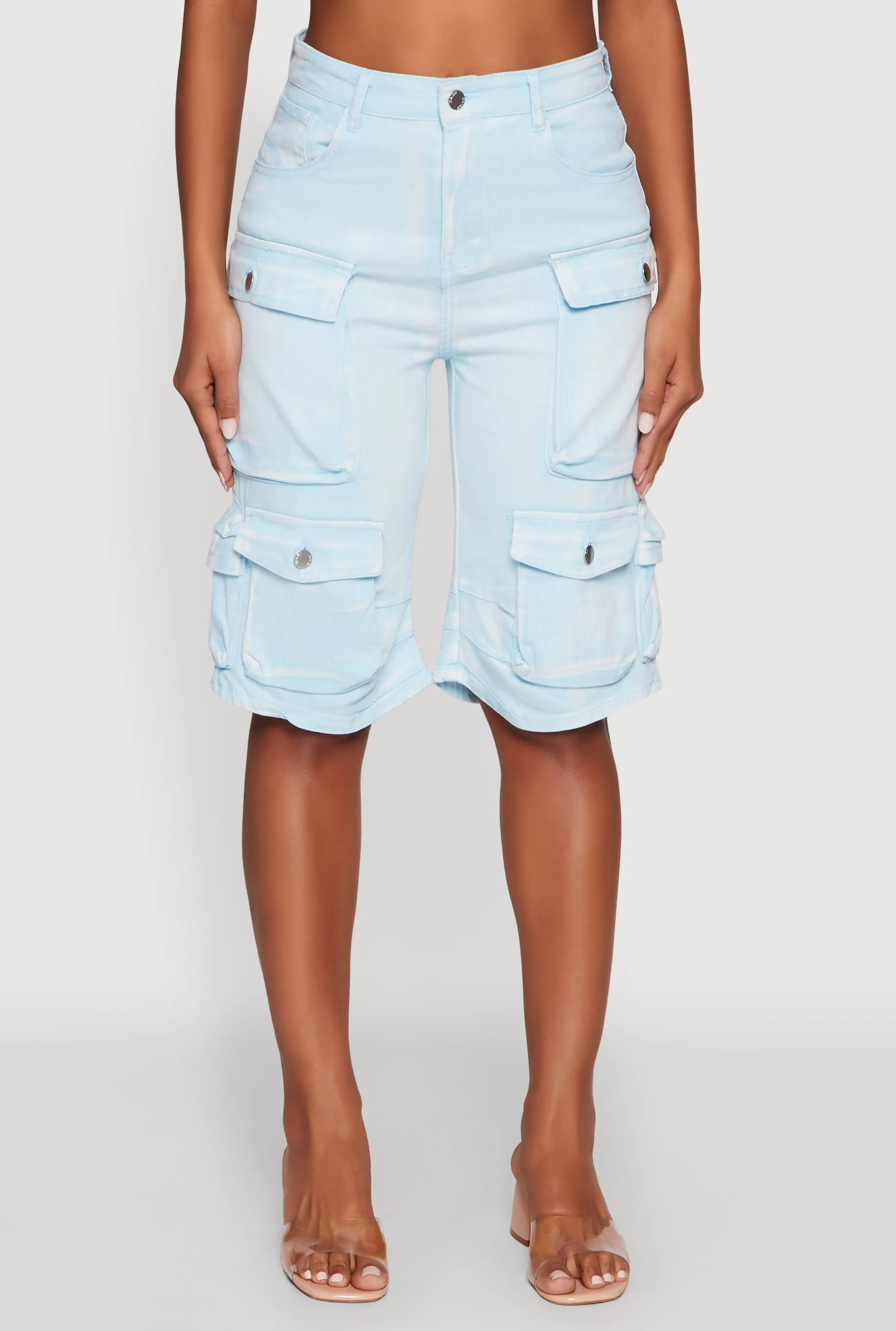 Daisy Trendy Mineral Wash High Waisted Denim Cargo Shorts sold by Rainbow product image thumbnail 5
