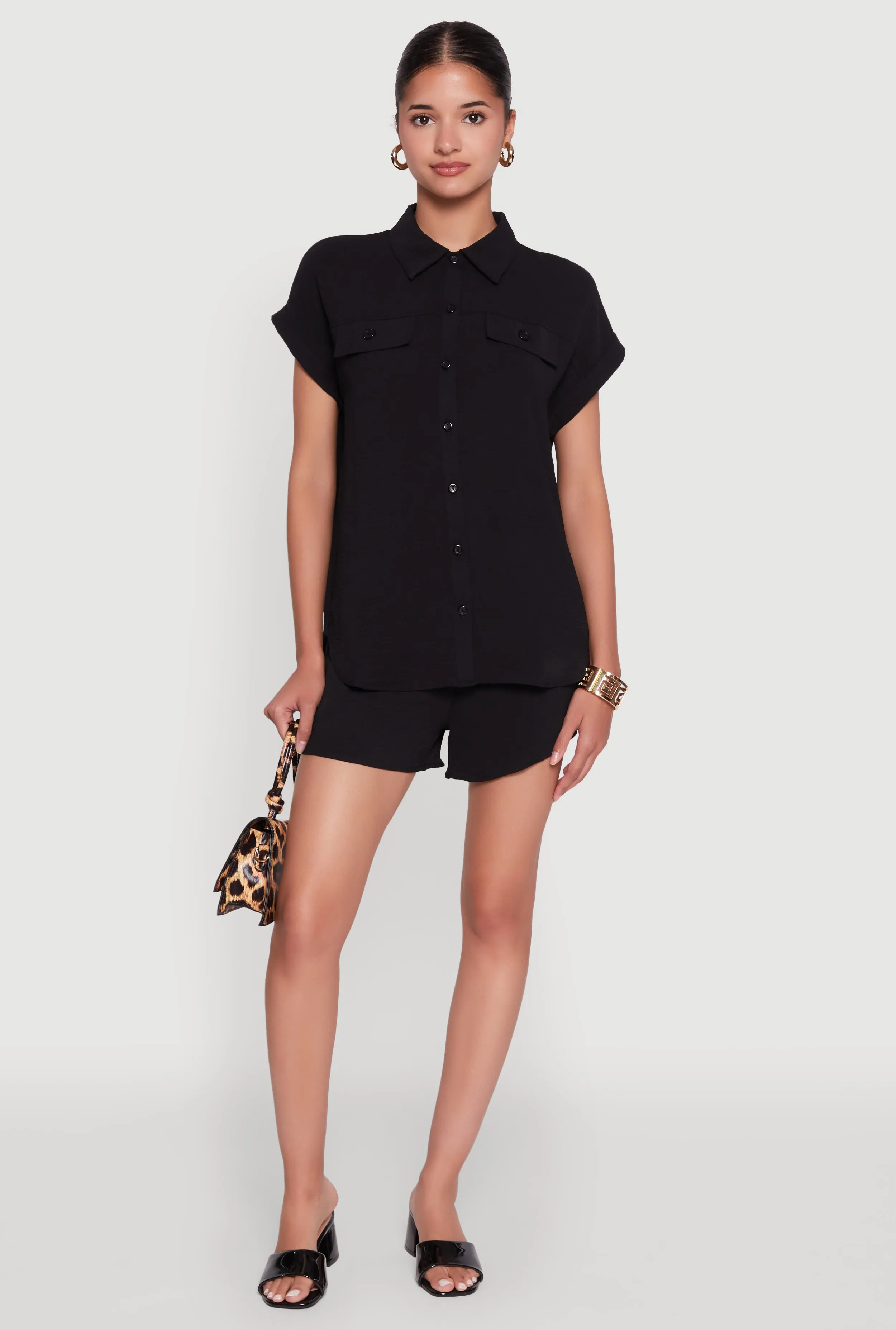 Chic Crepe Knit Button Front Shirt with Flap Pockets sold by Rainbow product image thumbnail 2