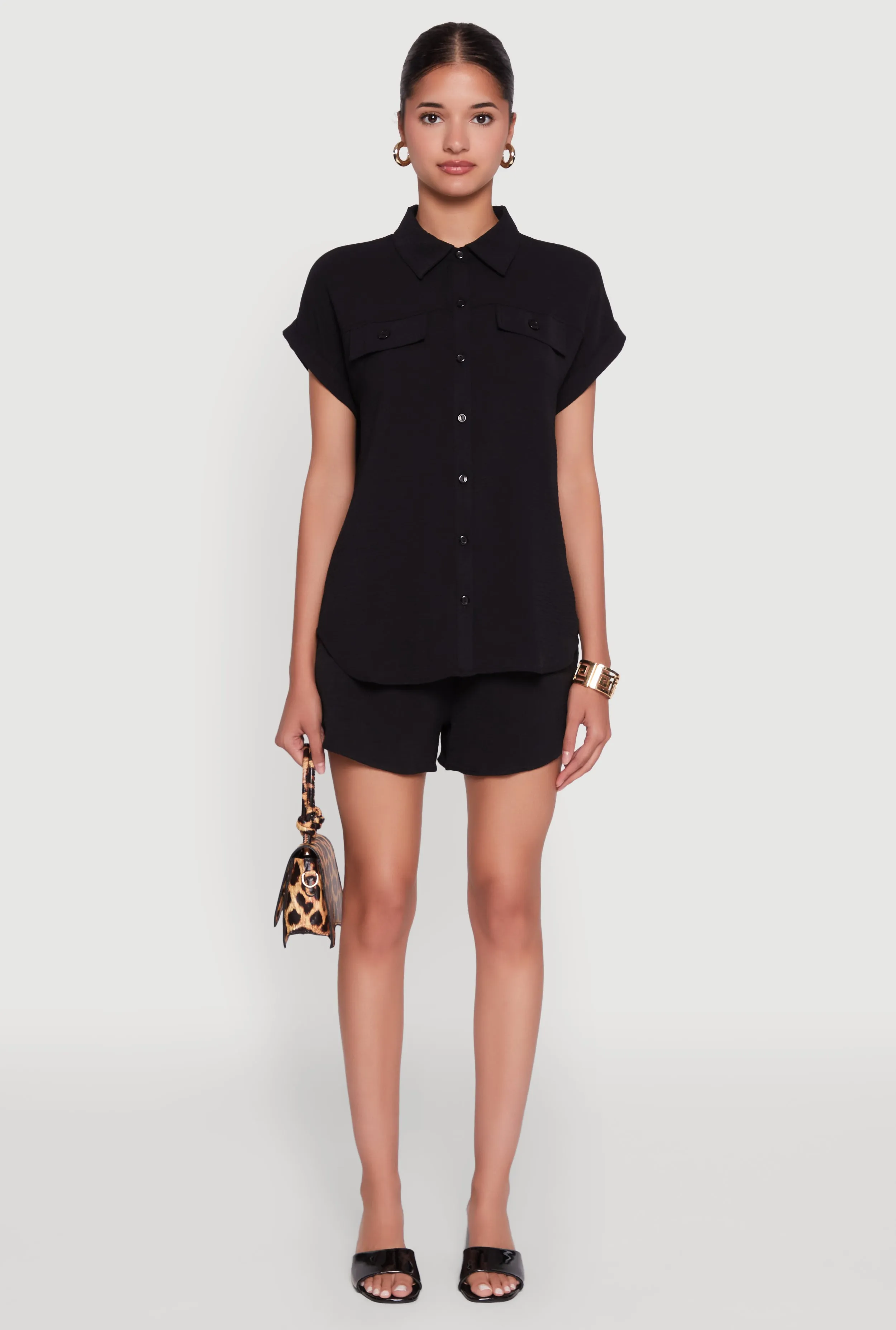 Chic Crepe Knit Button Front Shirt with Flap Pockets sold by Rainbow product image thumbnail 3